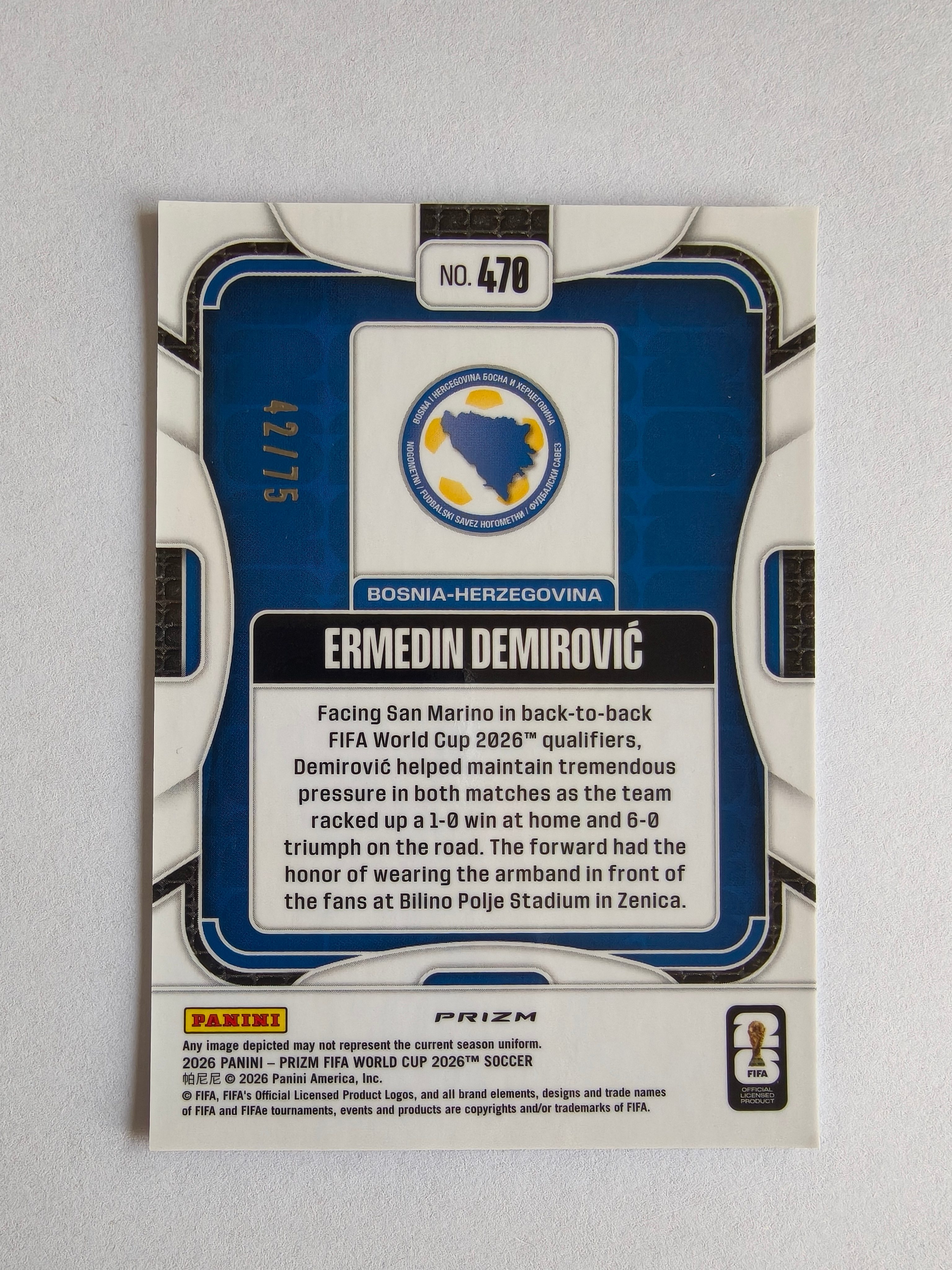 2026 Panini Prizm World Cup Ermedin Demirovic 2025-26 帕尼尼 FIFA 世界杯 PZ 波黑 德米洛维奇 红脉冲折 75编 卡品如图 TY568