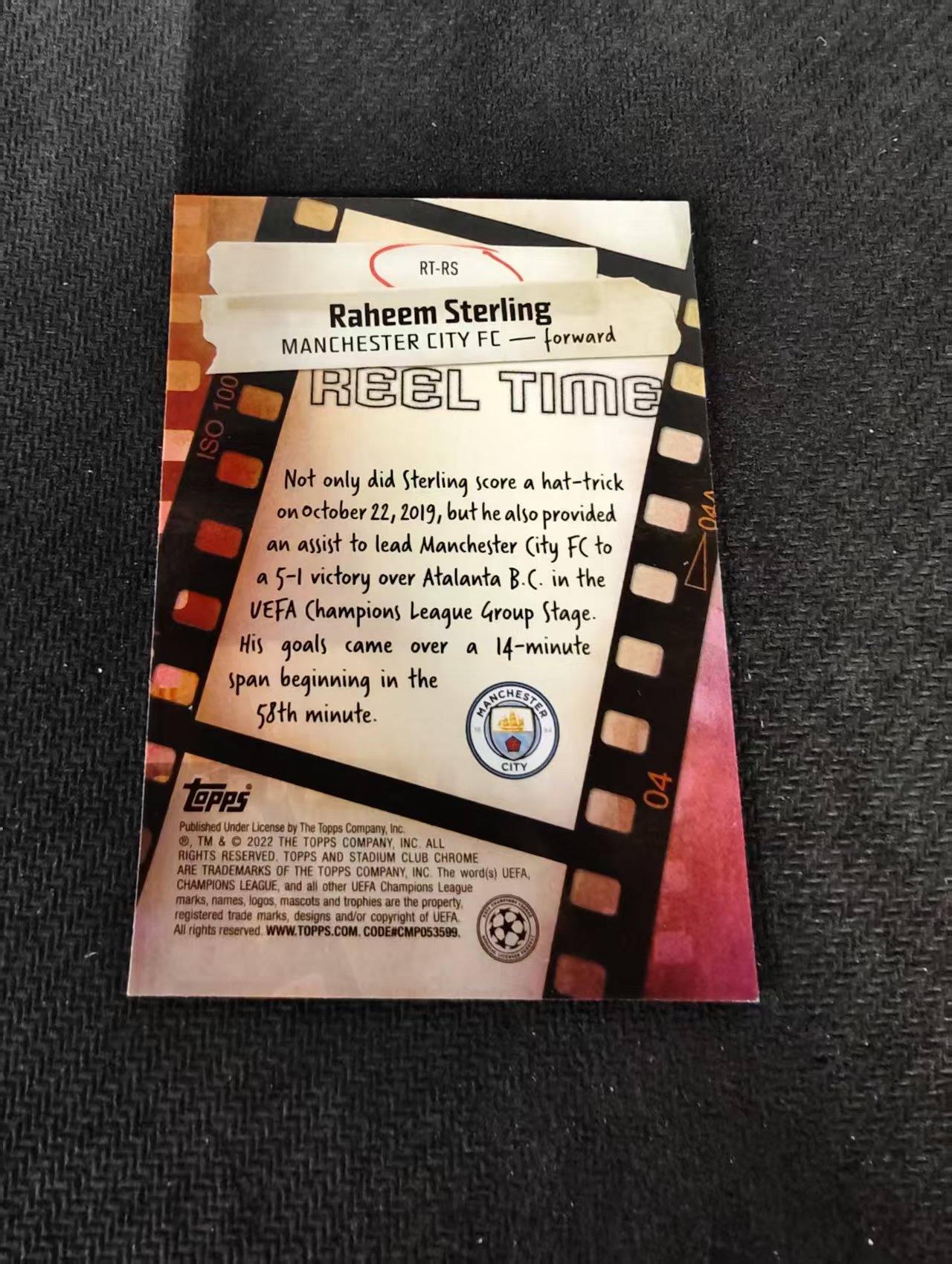 【可合并,不累计】2022 Topps Stadium Club Chrome Raheem Sterling 欧冠竞技场 曼城 斯特林 银折 特卡 划痕 边角瑕疵
