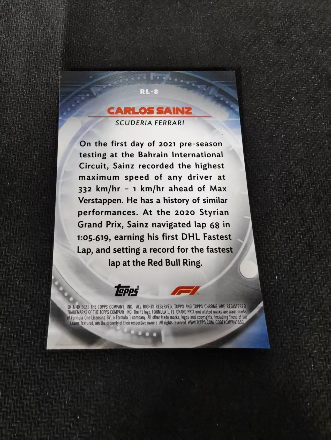 2021 Topps Chrome Carlos Sainz F1 法拉利车队 卡洛斯 赛恩斯 银折 red liners 特卡 边角瑕疵 #8