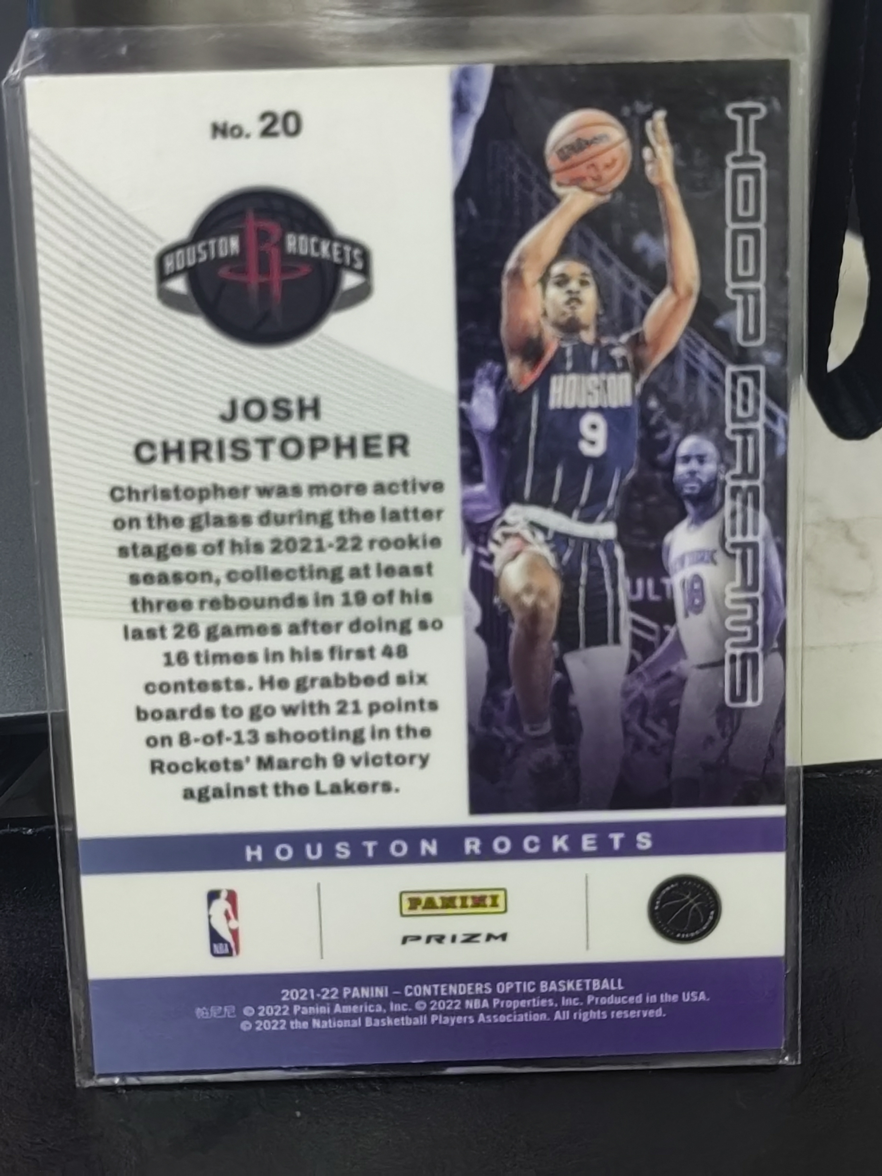 2021-22 Panini Contenders Optic Josh Christopher RC OP 新秀 红碎冰 约什 克里斯托弗 火箭 篮 白边白角 不保卡品 卡品如图