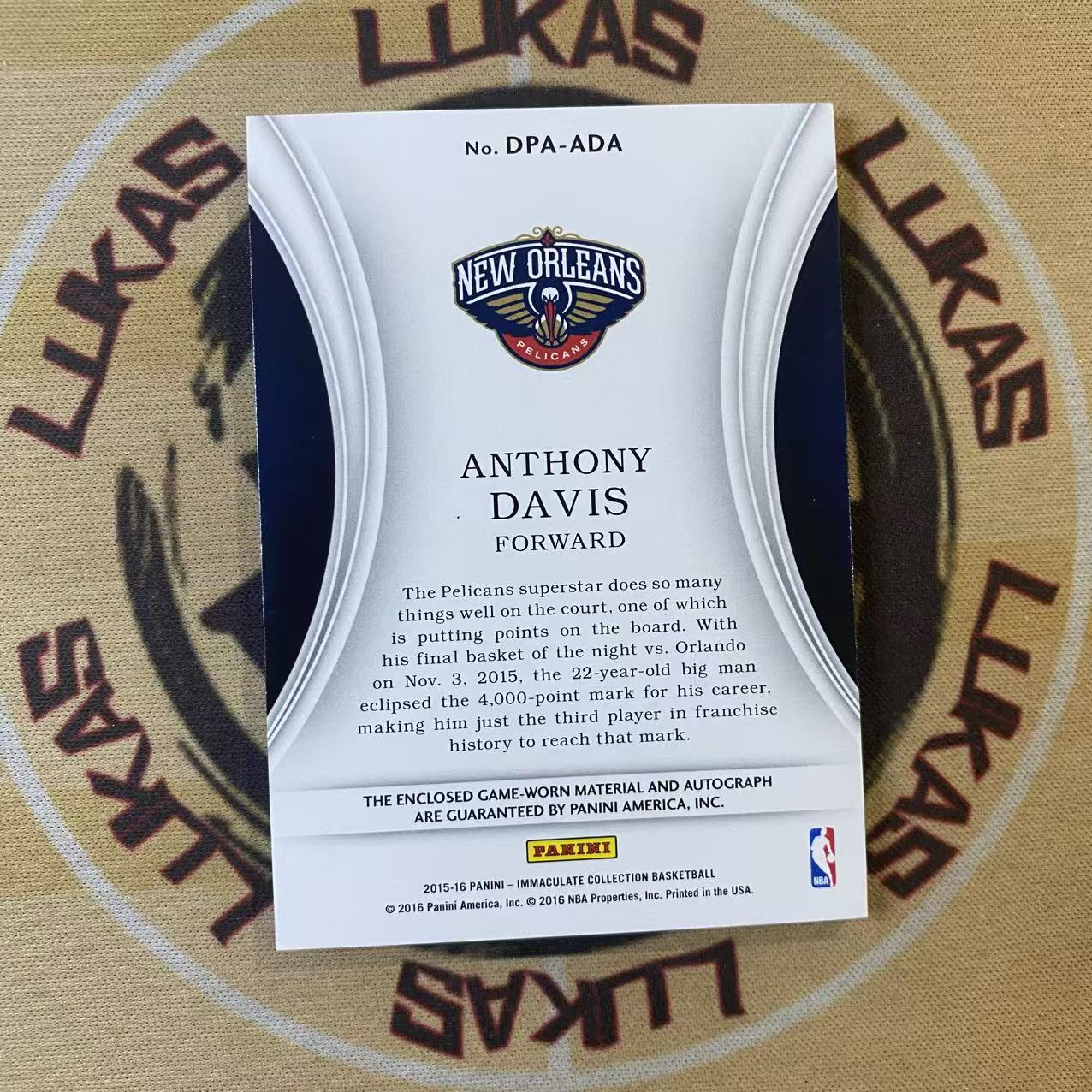 撸卡厮 Lukas 1516 IMM Anthony Davis 鹈鹕 安东尼 戴维斯 浓眉 23编 npa number patch auto 镜面 卡签 5/23