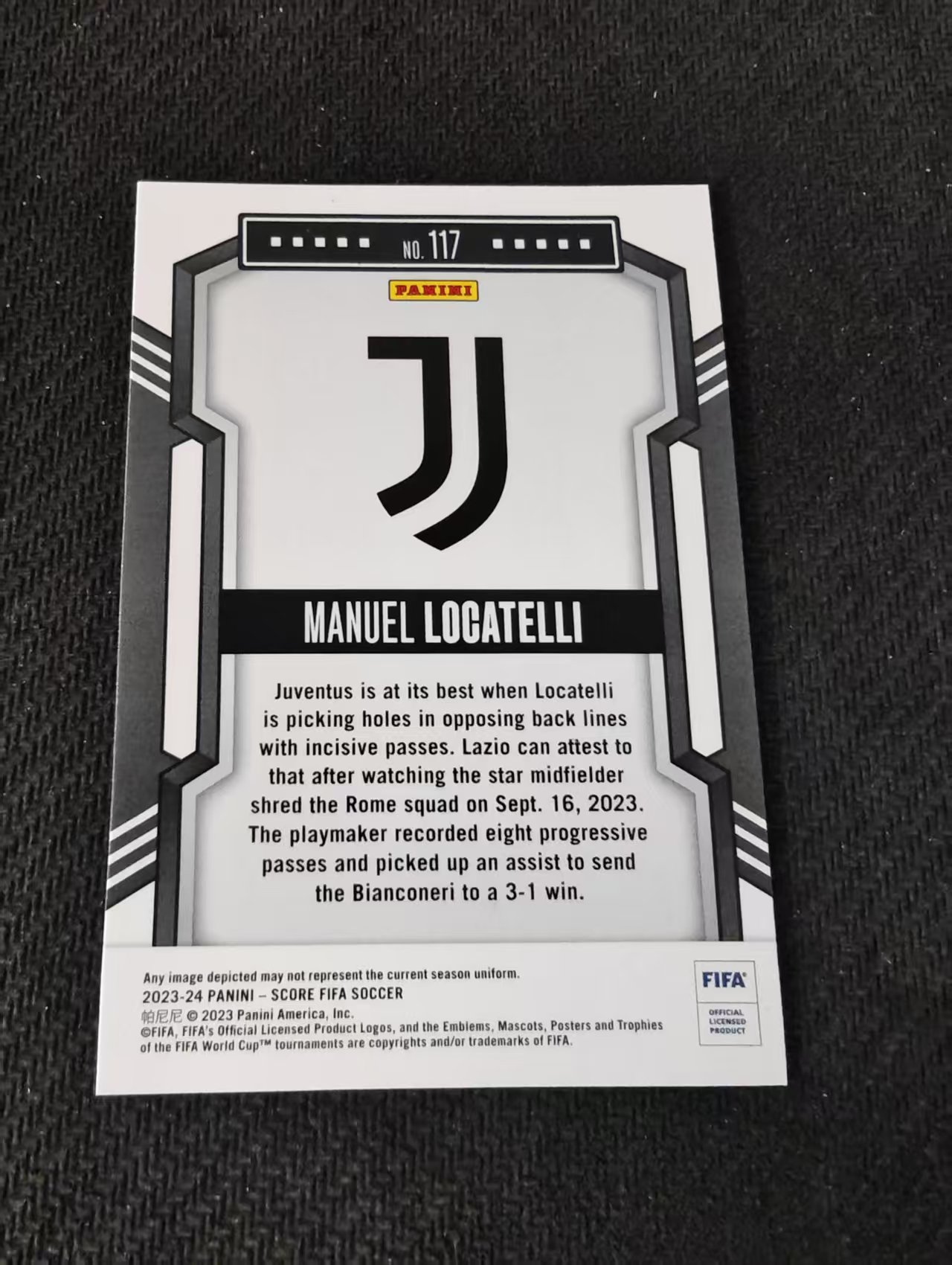 【可合并,不累计】2023-24 Panini Score Manuel Locatelli 洛卡特利 尤文图斯 FIFA 划痕 边角瑕疵 #117