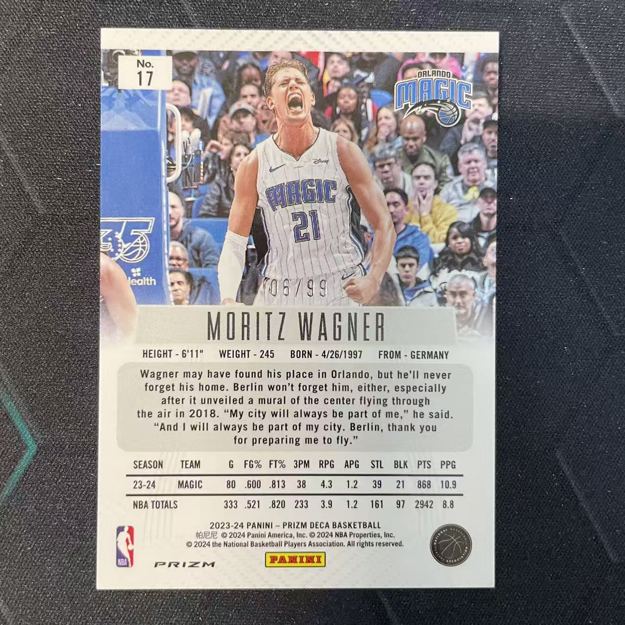 2023-24 Panini Prizm Moritz Wagner 【阿福代卖】莫里茨 瓦格纳 魔术 元年复刻 紫折 99编 收藏必备(行行行A)