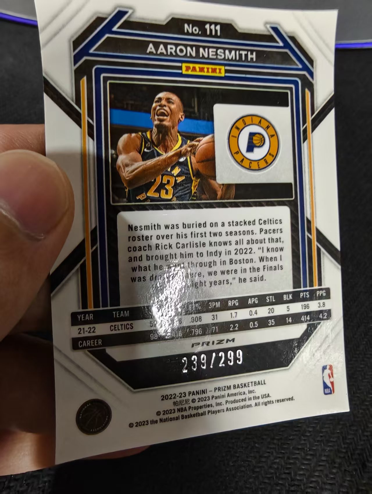 2022-23 Panini Prizm Aaron Nesmith 阿隆 内史密斯 步行者 红折 299编 划痕 边角瑕疵