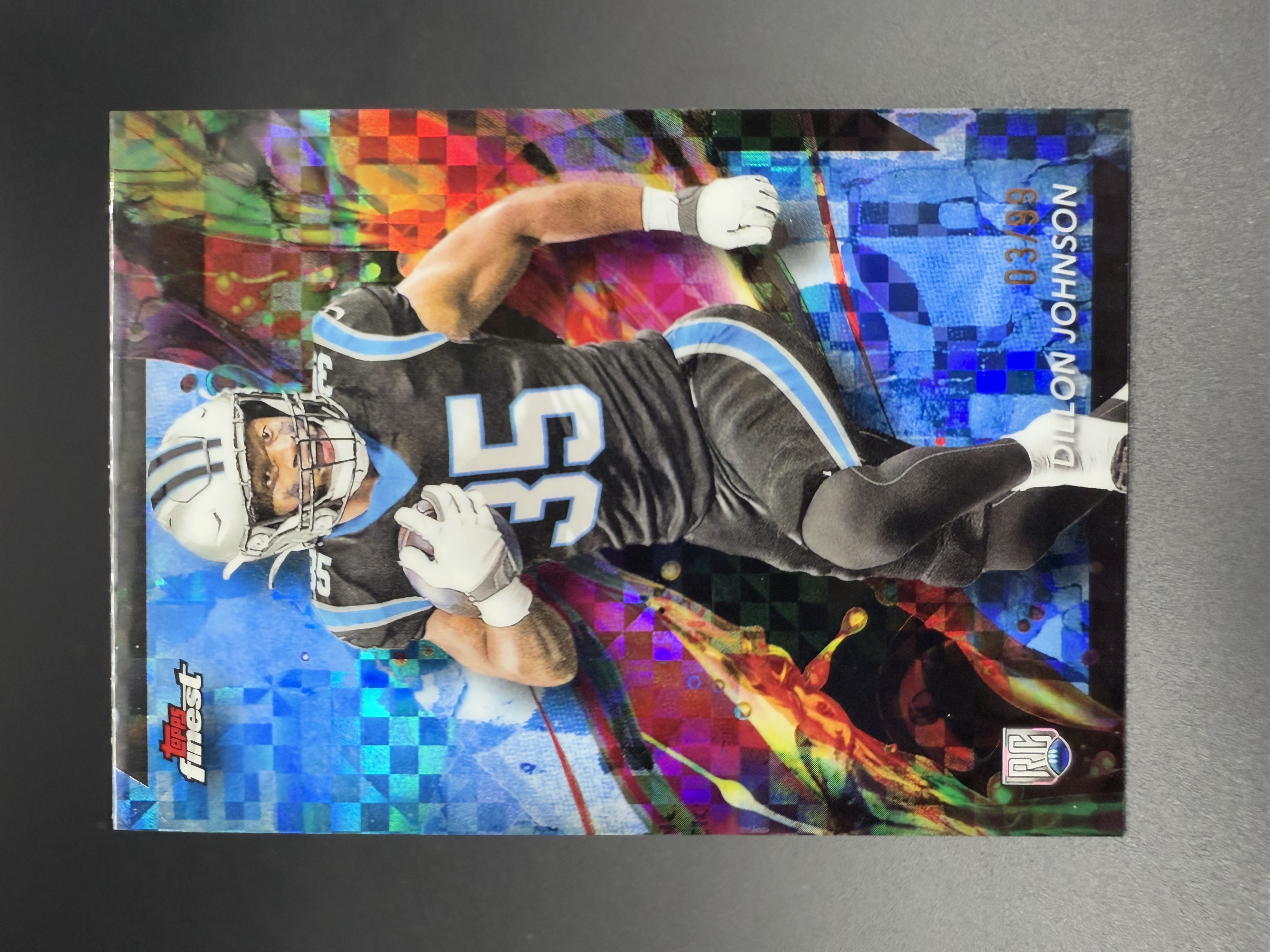 2024 Panini Finest Dillon Johnson RC 【湖水蓝拍卖】 狄龙 约翰逊 新秀 卡罗莱纳黑豹  NFL 蓝格子折 99编 折射 专收必备 ZG