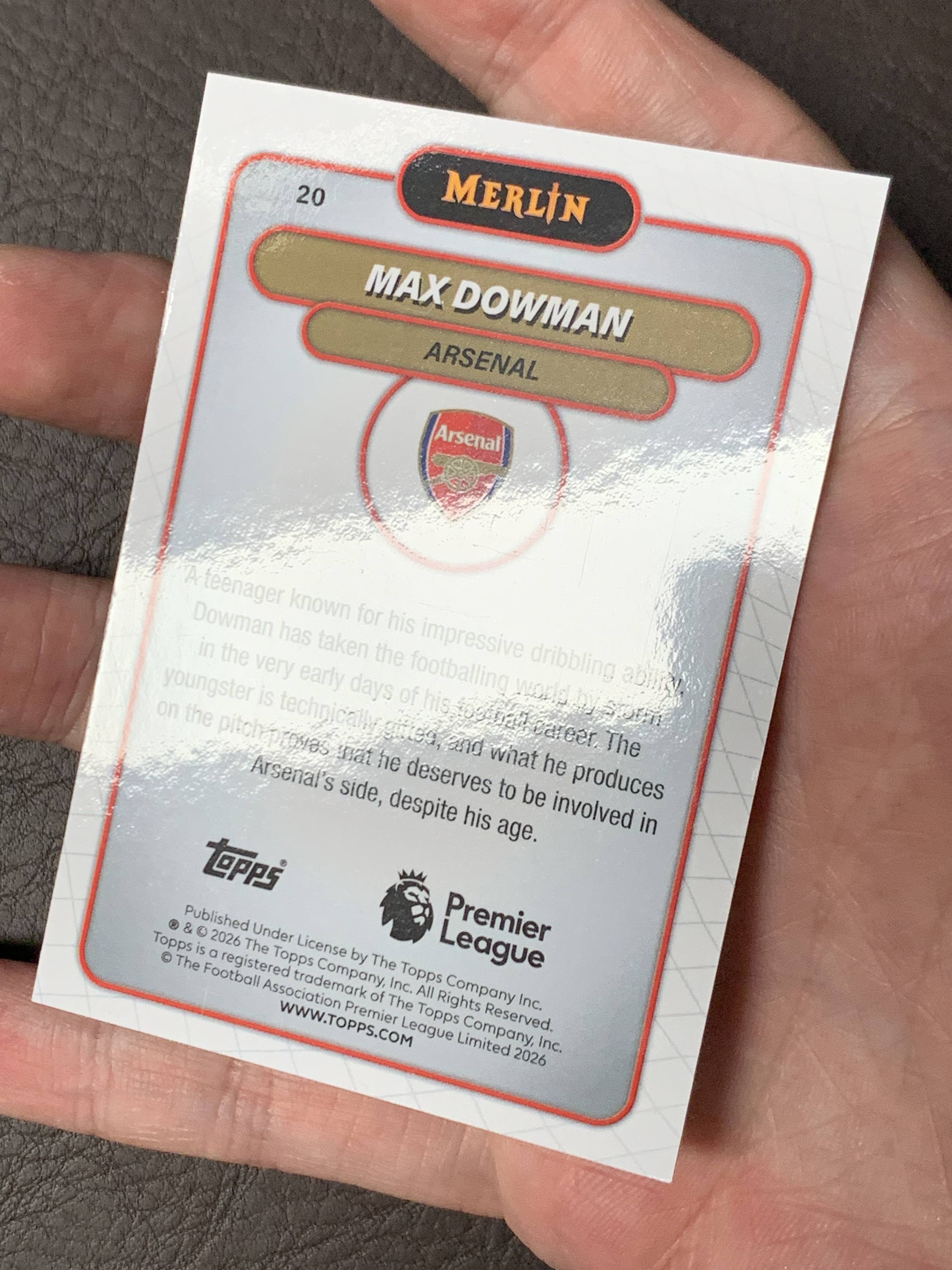 2026 Topps Merlin Max Dowman 马克斯 道曼 新秀RC 阿森纳 大热新星 199编 青折 折射 轻痕