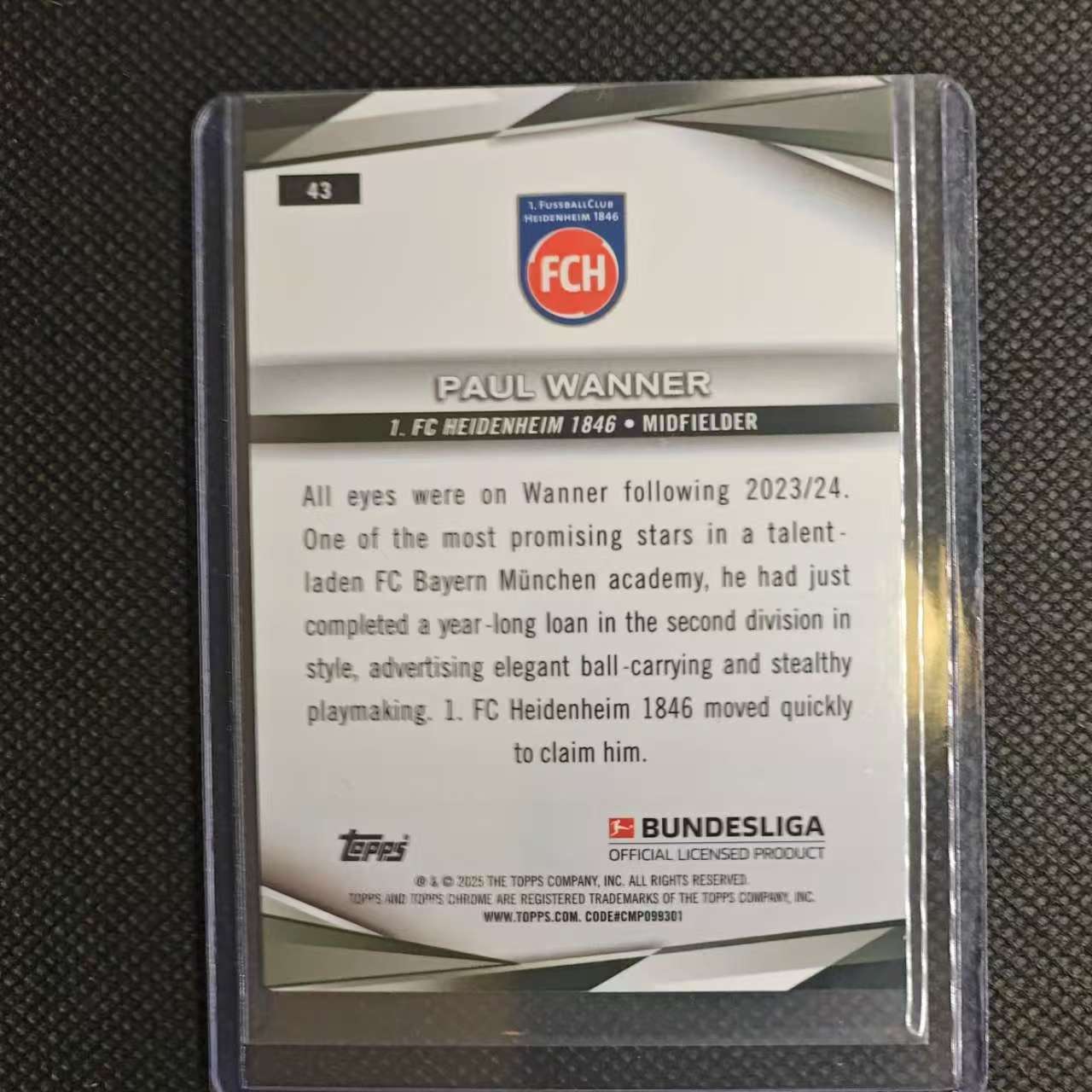 2025 Topps Chrome Paul Wanner 团长#德甲 蓝宝石 保罗 万纳 57/99编 绿碎冰折射 海登海姆 不保卡品细节如图