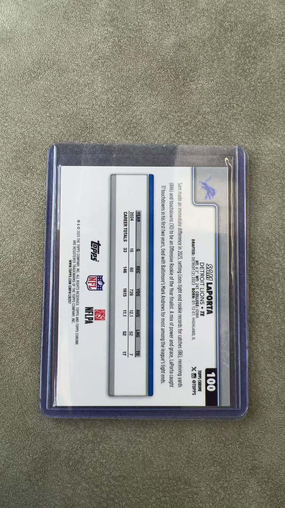 4581【330球星卡实体店代卖】2025 Topps Chrome TC元年 NFL Sam LaPorta 萨姆 拉波尔塔 雄狮 橙几何折 06/25编 低编 仅顺丰寄付(雄狮)