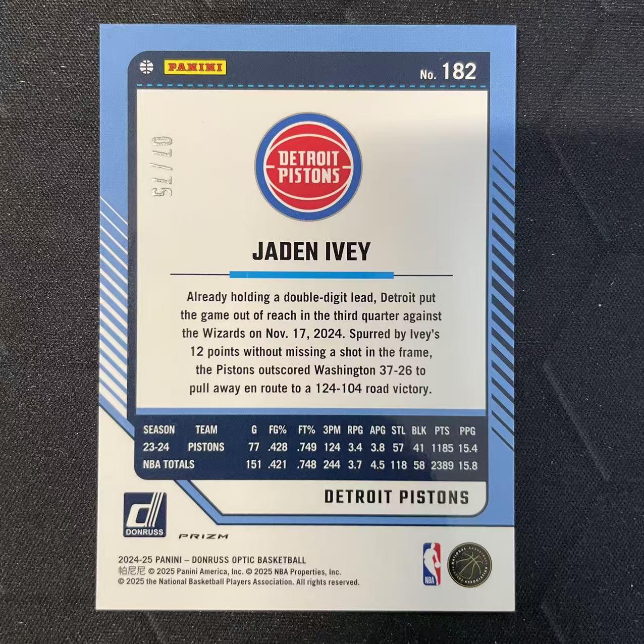 2024-25 Panini Donruss Jaden Ivey 【阿福代卖】杰登 艾维 活塞 杜蕾斯op 电力折 黑金圈圈折 75编 收藏必备(行行行A)