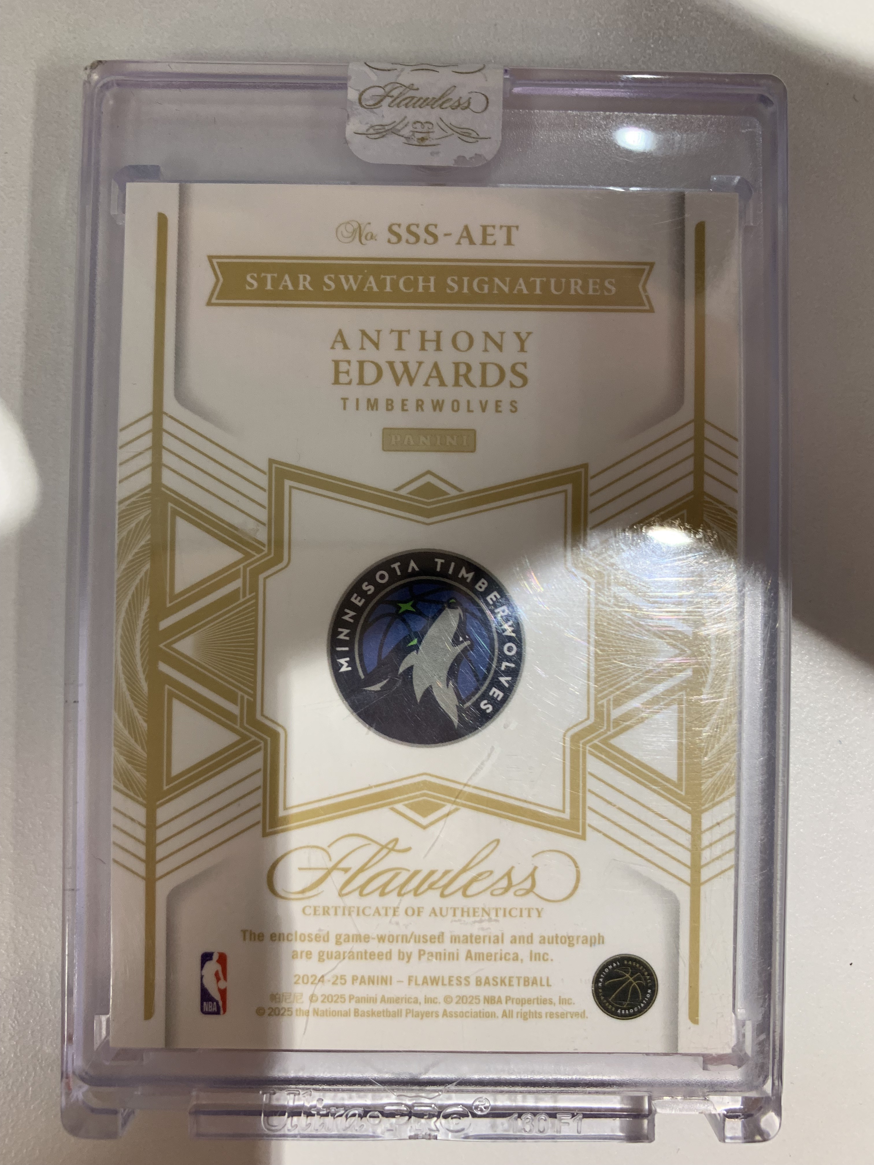 【一分钱Penny】2024-25 Panini Flawless Anthony Edwards 安东尼 爱德华兹 Star Swatch 星星 SS Patch 签字 卡签 暴力切割 25编 08/25 森林狼 原封砖 砖小瑕 #KTZ