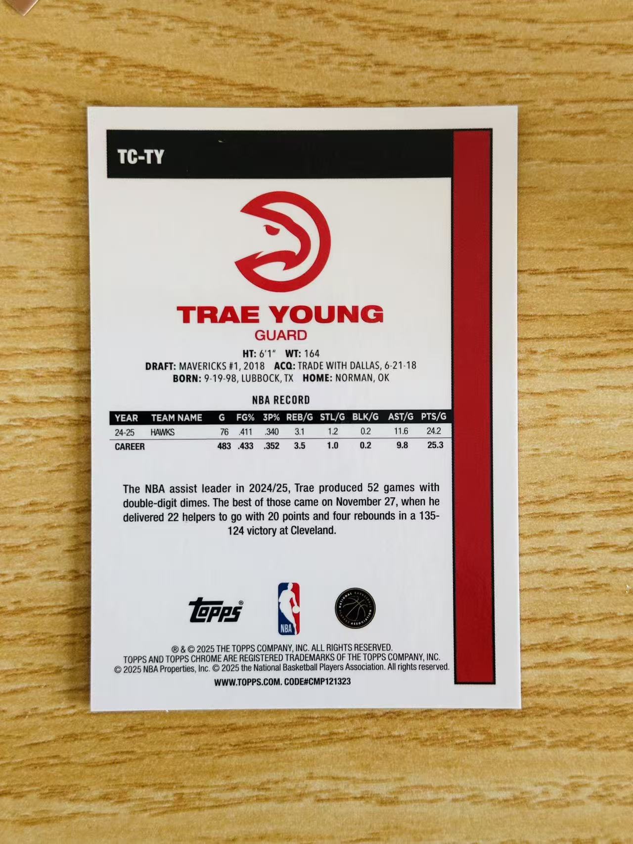 2025-26 Topps Chrome Trae Young 嘿嘿代卖 特雷 杨 橙MOJO折 25编 低编 老鹰 收藏必备 gjma