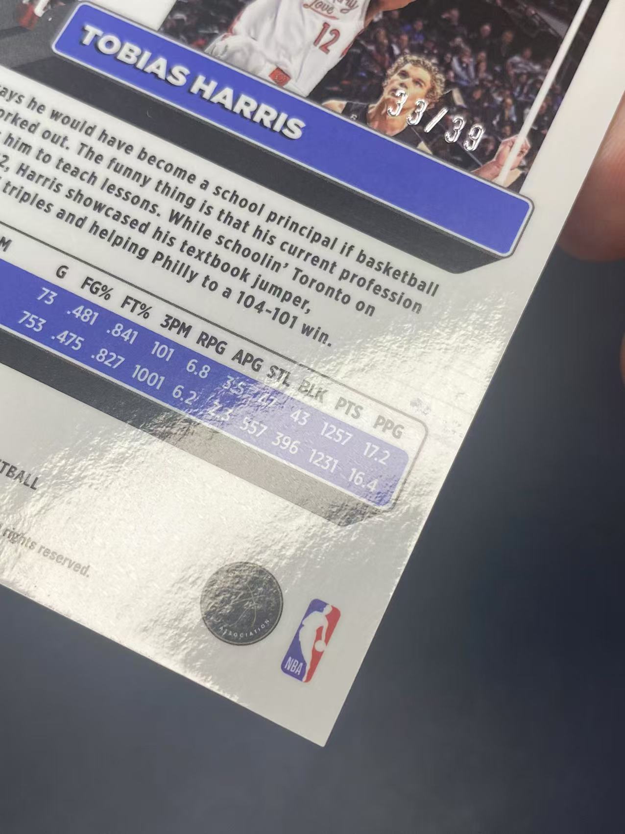 2022-23 【六六代卖】 Optic Tobias Harris 哈里斯 76人 33/39编 黑镭射折射 base 瑕疵如图(永不独行01)