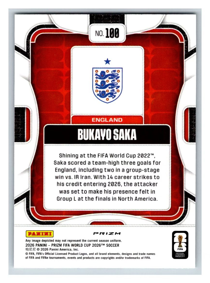 2026 Panini Prizm World Cup Bukayo Saka 美加墨 世界杯 英格兰 布卡约・萨卡 银波纹折 卡品如图