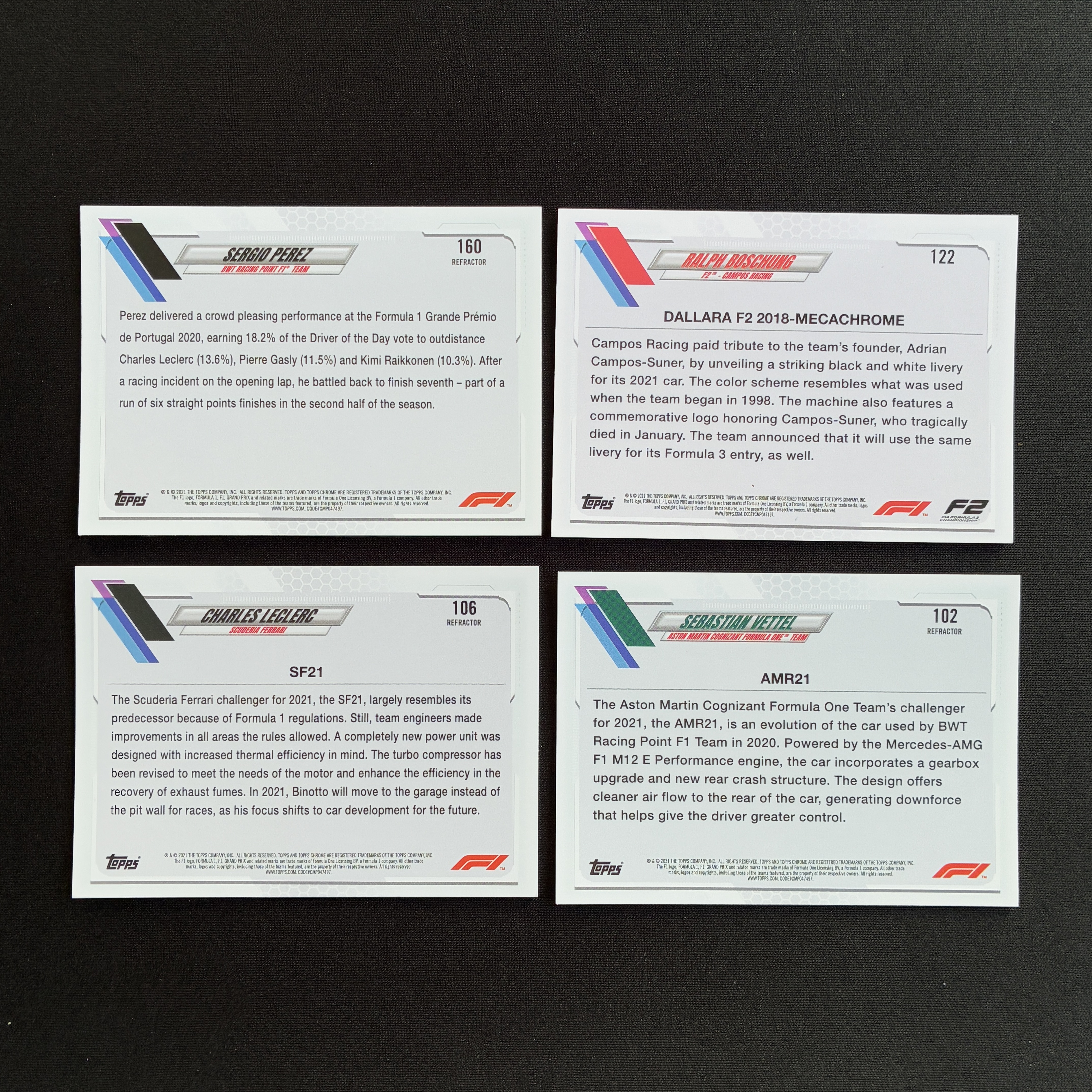 【杰基拍卖】2021 Topps Chrome Charles Leclerc F1 勒克莱尔 佩雷斯 维特尔 博尚 银折 紫折 不保完美卡品(cris)