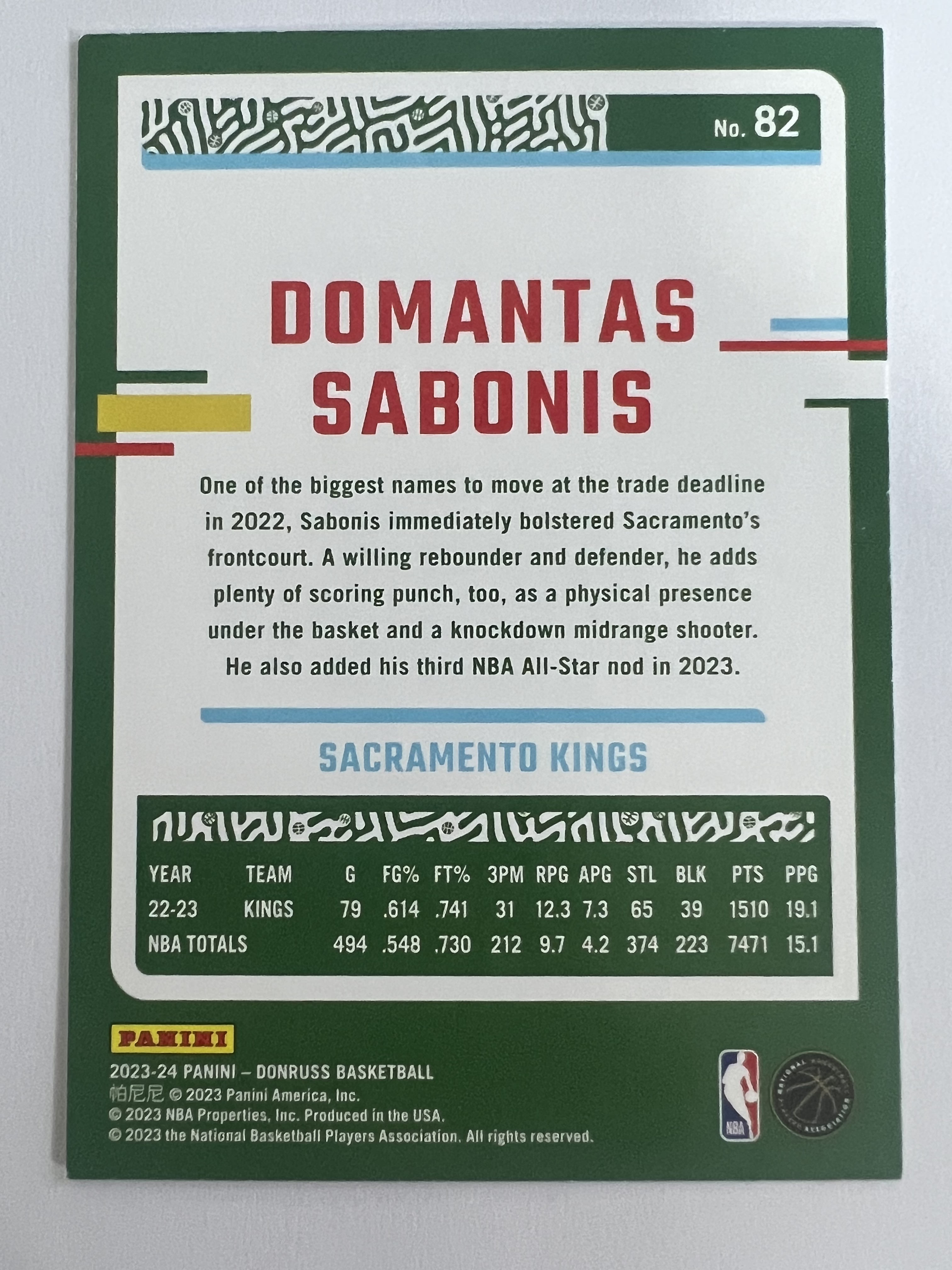 2023-24 Panini Donruss Domantas Sabonis 多曼塔斯 萨博尼斯 国王队 《 热门球星 收藏必备 》 凑套必备 实卡精美 #82