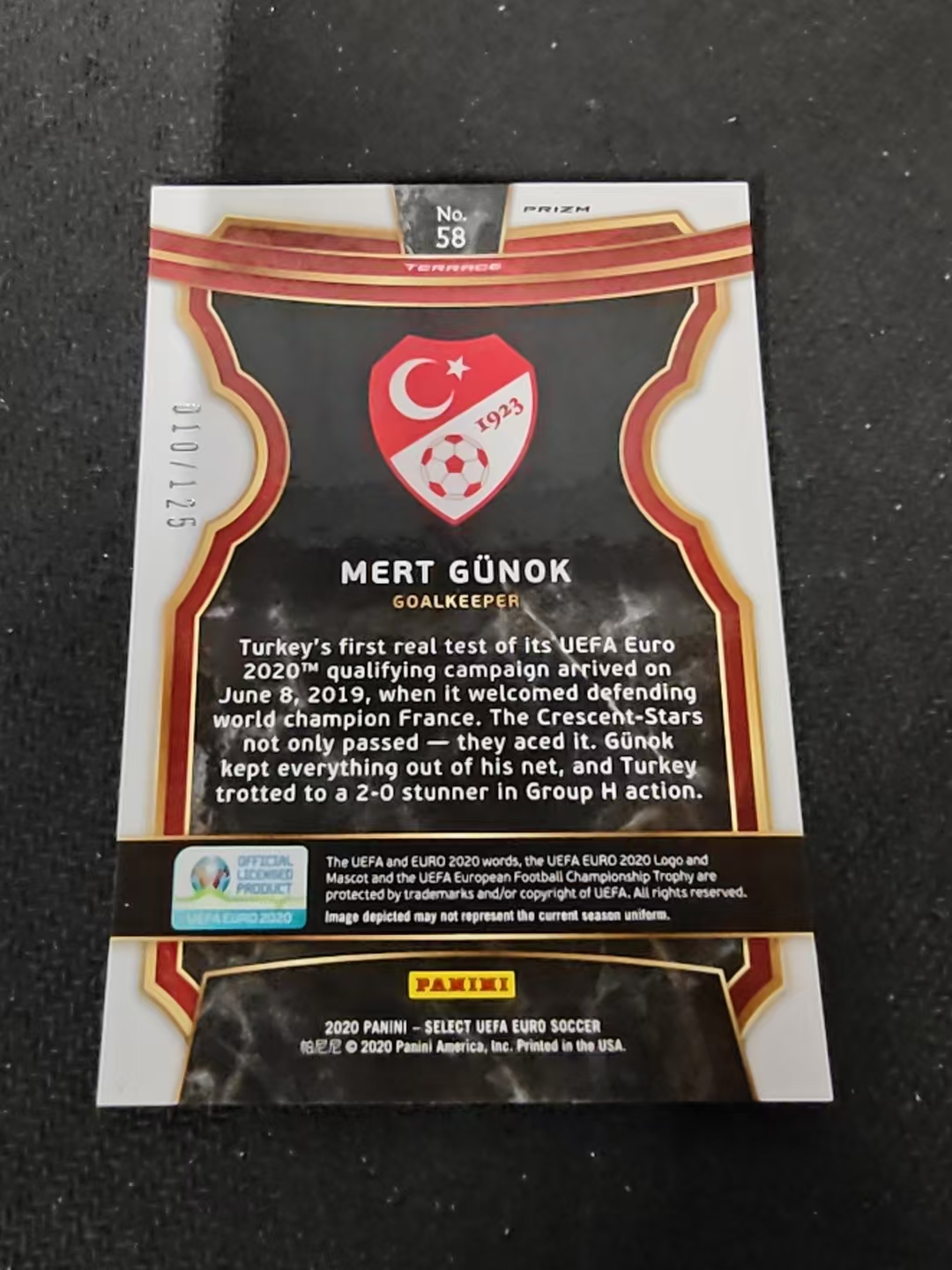 2020 panini select mert gunok 欧洲杯 土耳其 梅尔特 古诺特 rc 新秀 橙折 125编 瑕疵如图
