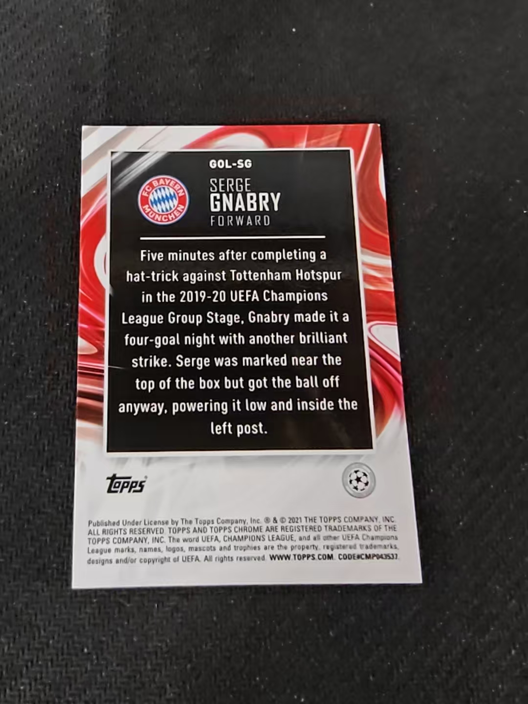 【可合并,不累计】2021 Topps Chrome Serge Gnabry 格纳布里 拜仁 Golazo进球特卡 欧冠 银折 不保卡品 介意勿拍