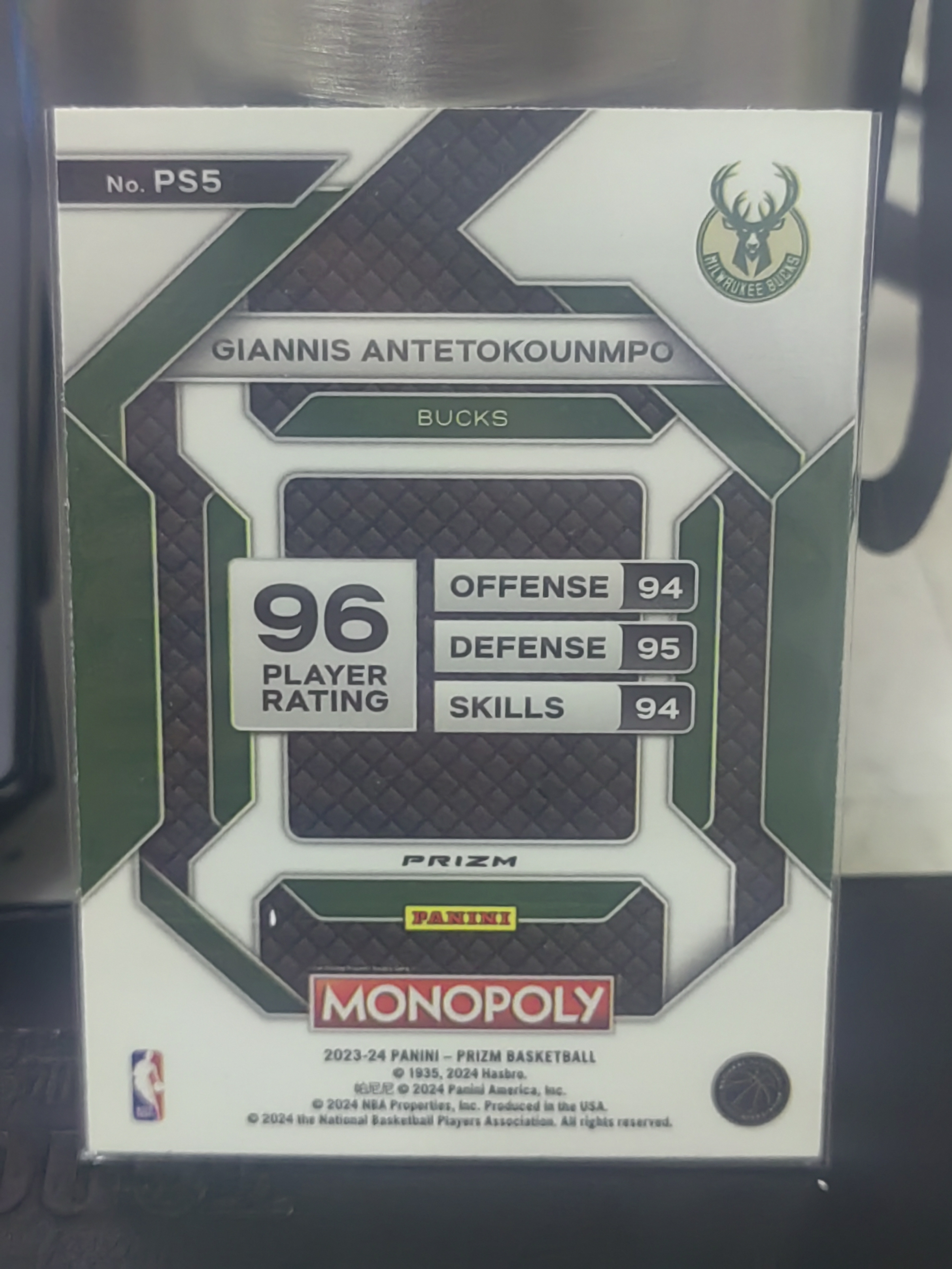 2023-24 Panini Prizm Monopoly Giannis Antetokounmpo PZ 扬尼斯 阿德托昆博 字母哥 紫折 紫波纹 大富翁 篮 白边白角 不保卡品 卡品如图