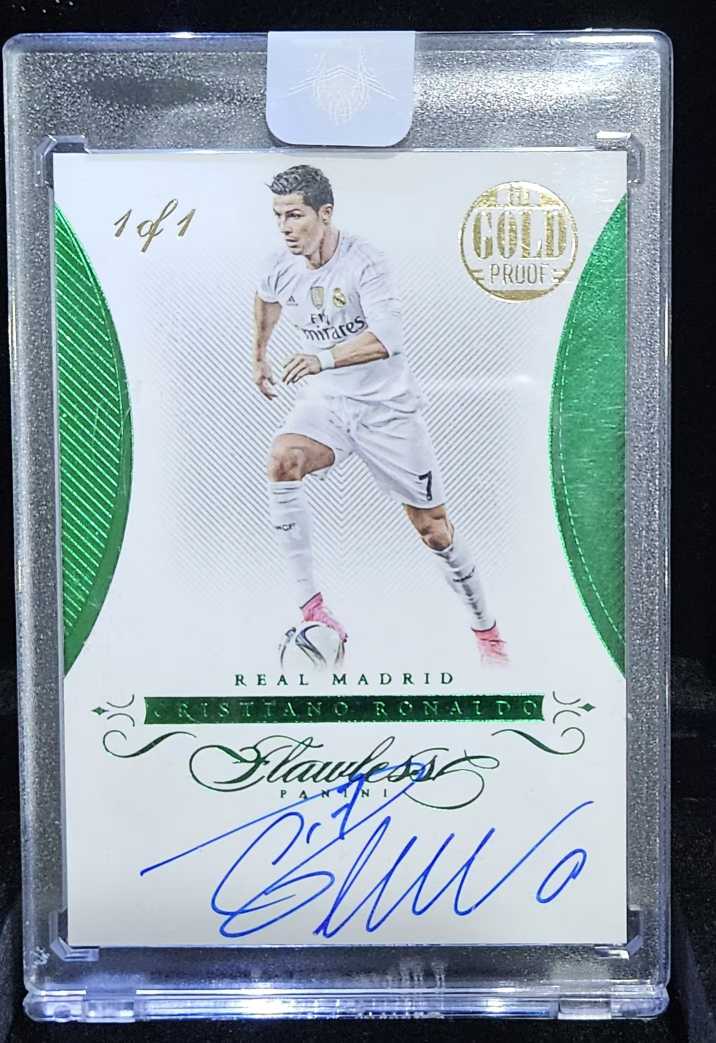 【MJ23拍卖】2015-16 FLAWLESS CRISTIANO RONALDO 手提 皇马 C罗纳尔多 签字 卡签 绿宝石 one of one 1/1编 Gold Proof 原封砖 品墨俱佳