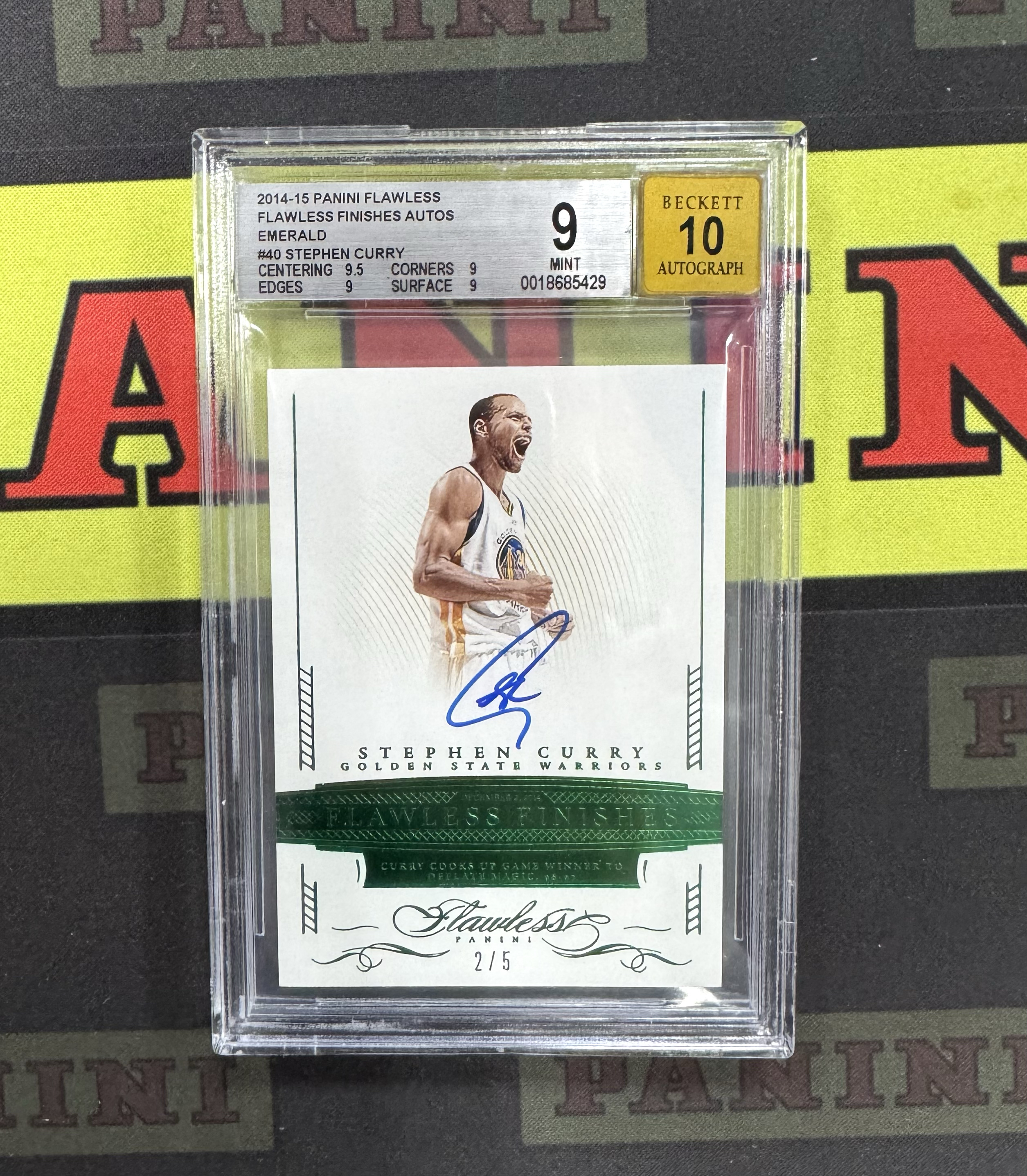 2014-15 Panini Flawless Stephen Curry 手提 勇士 庫里 簽字 卡簽 2/5編 綠平行 絕殺簽 Finishes 怒吼選圖 BGS9+10分 同款克萊在拍 經典卡種