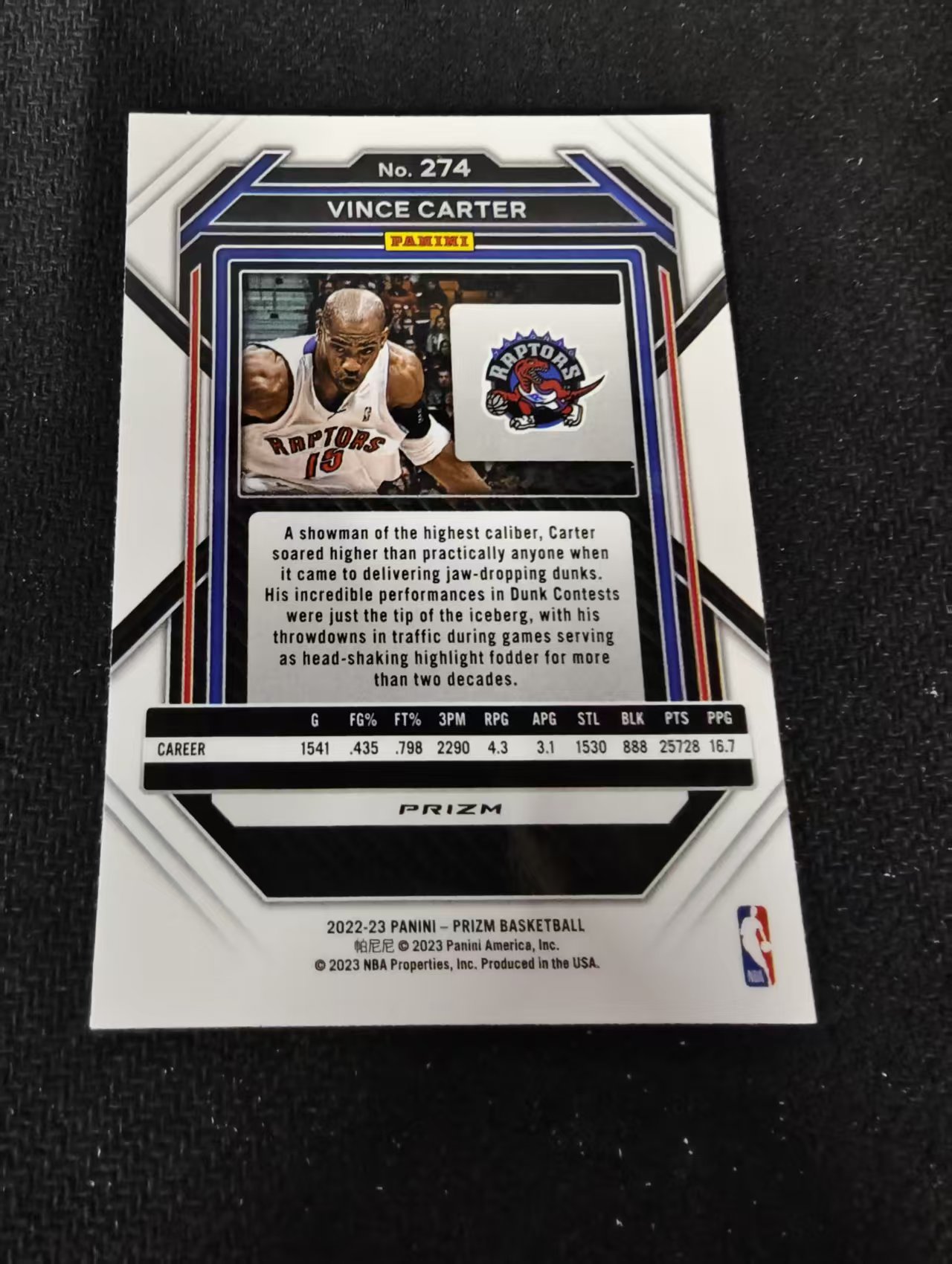 2022-23 Panini Prizm Vince Carter PZ 文斯 卡特 猛龙 hyper折 PZ 划痕 边角瑕疵 #274