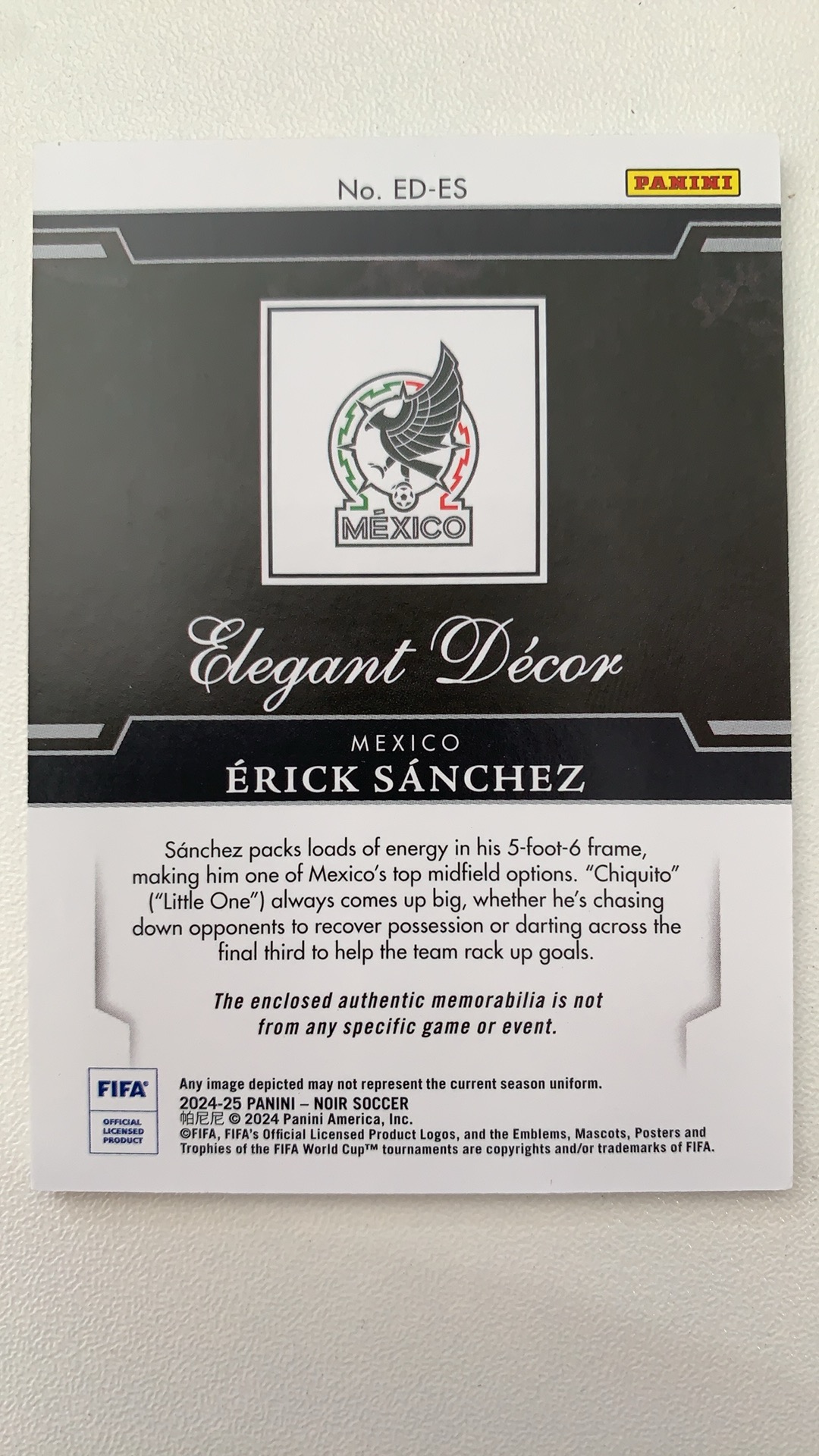 2024-25 Panini Noir Sanchez 埃里克 桑切斯 墨西哥 大窗 球衣物料 限量80编