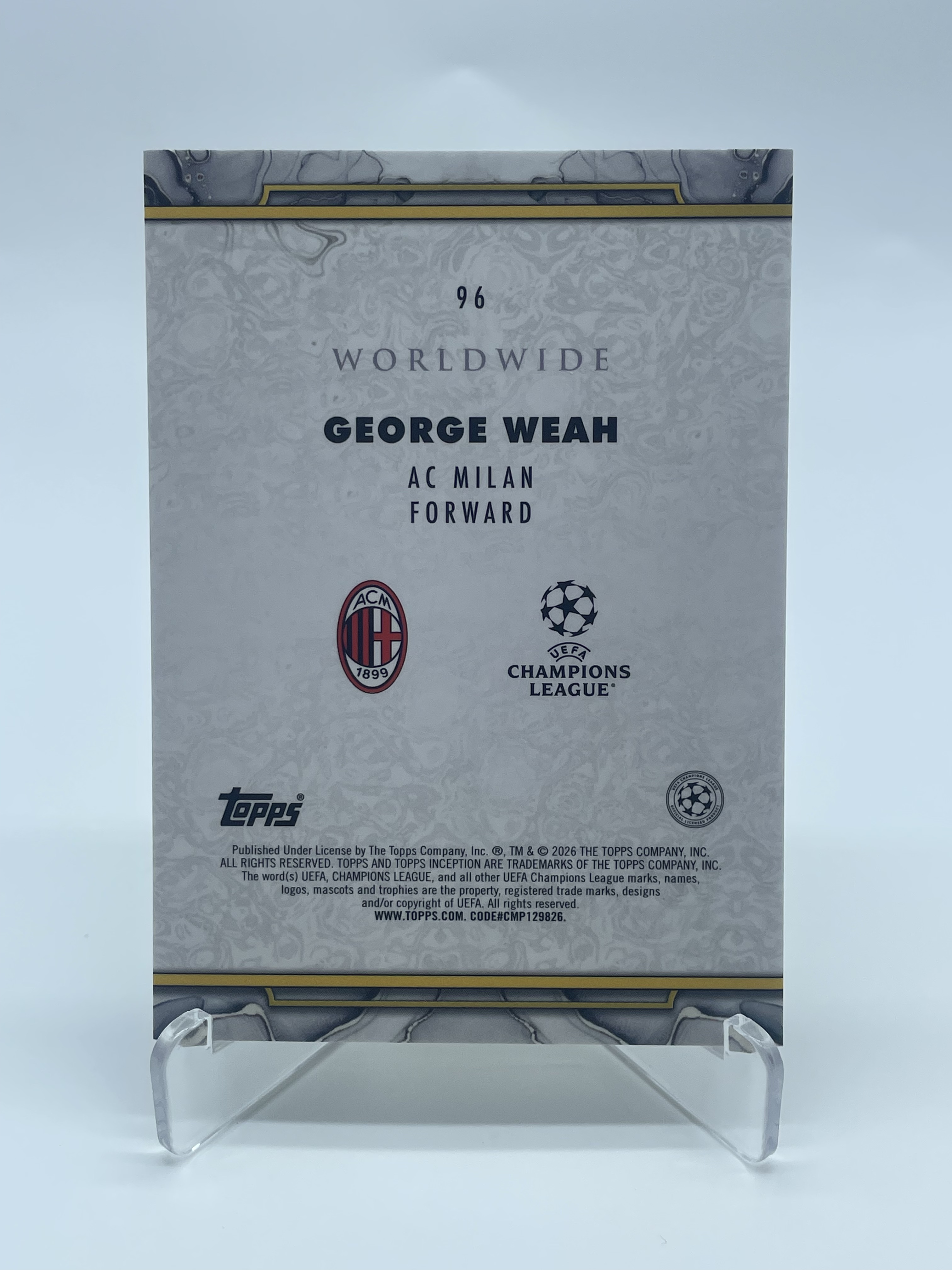 2026 Topps Inception George Weah【Simple 尘埃】欧冠 盗梦 AC米兰 利比里亚 乔治 维阿 041/150编 金平行 卡品如图 专收必备