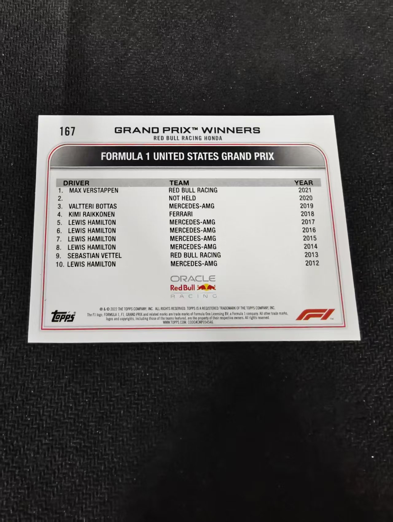 2022 Topps Chrome F1 Max Verstappen 维斯塔潘 红牛 划痕 边角瑕疵 @167