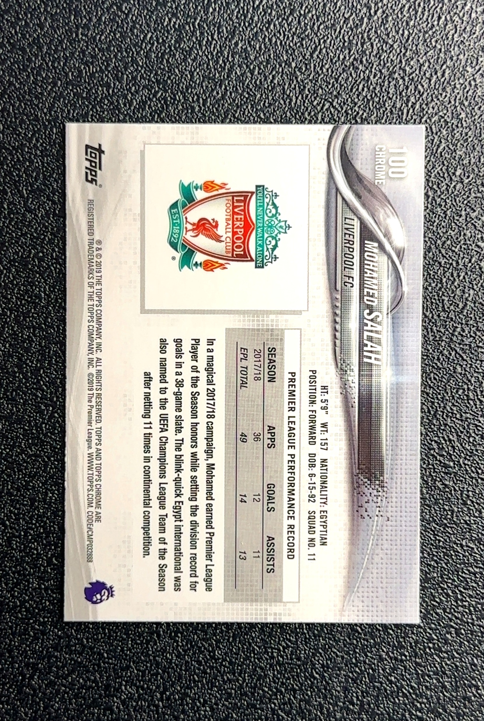 【大鱼】2019 Topps Chrome Mohamed Salah 穆罕默德·萨拉赫 卡品如图 高价值 #100 Liverpool FC 利物浦足球俱乐部 0028#535