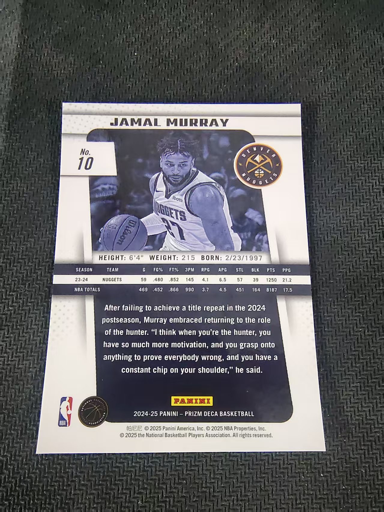 【可合并,不累计】2024-25 Panini Prizm Deca Jamal Murray 贾马尔 穆雷 掘金 PZ 元年复刻 划痕 边角瑕疵 #10
