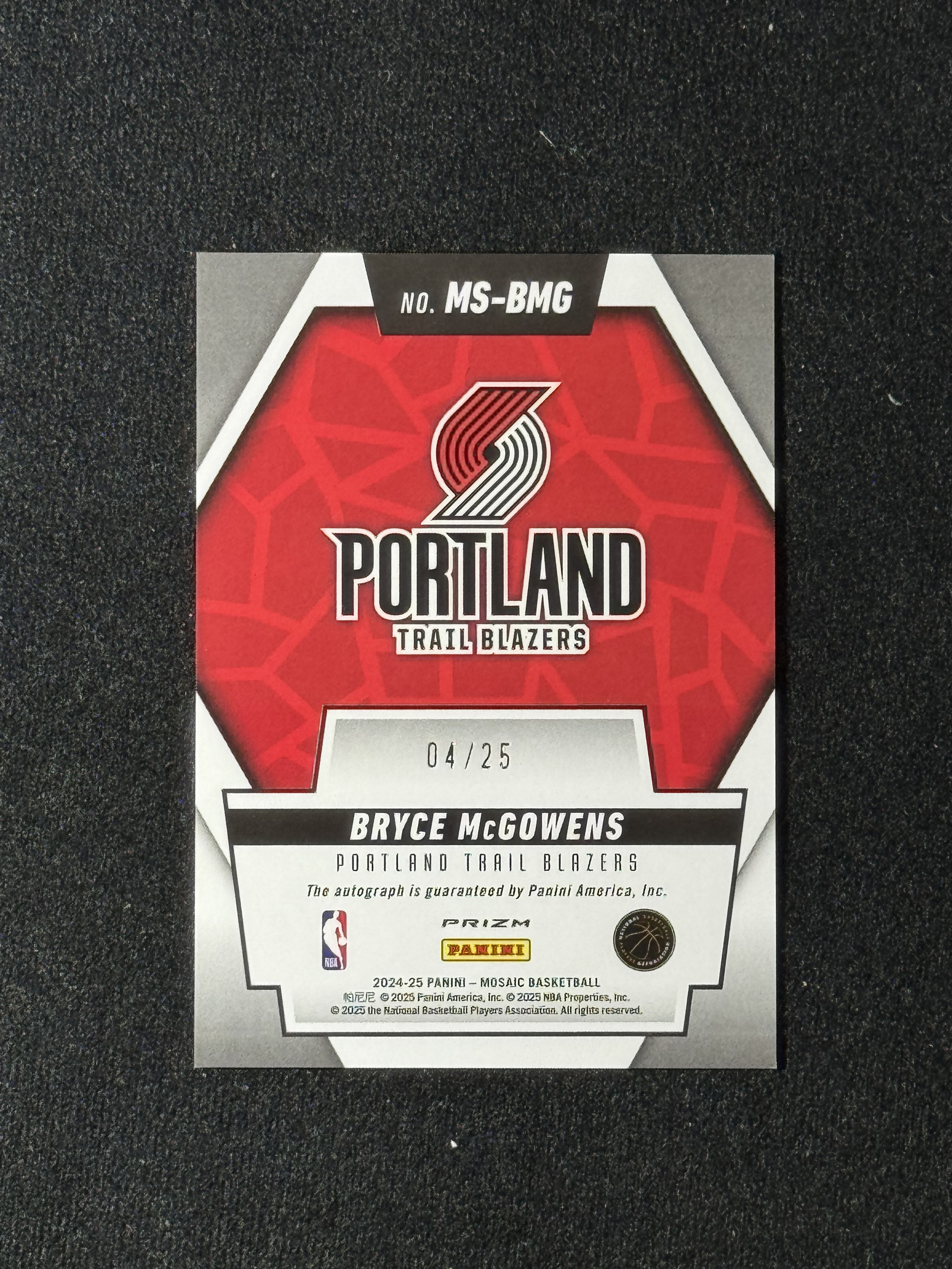 2024-25 Panini Mosaic Bryce McGowens 【扎克代卖】马赛克 开拓者 布雷斯 麦克格文斯 25编 贴签 实卡好看 瑕疵如图 福盒 猪脚饭