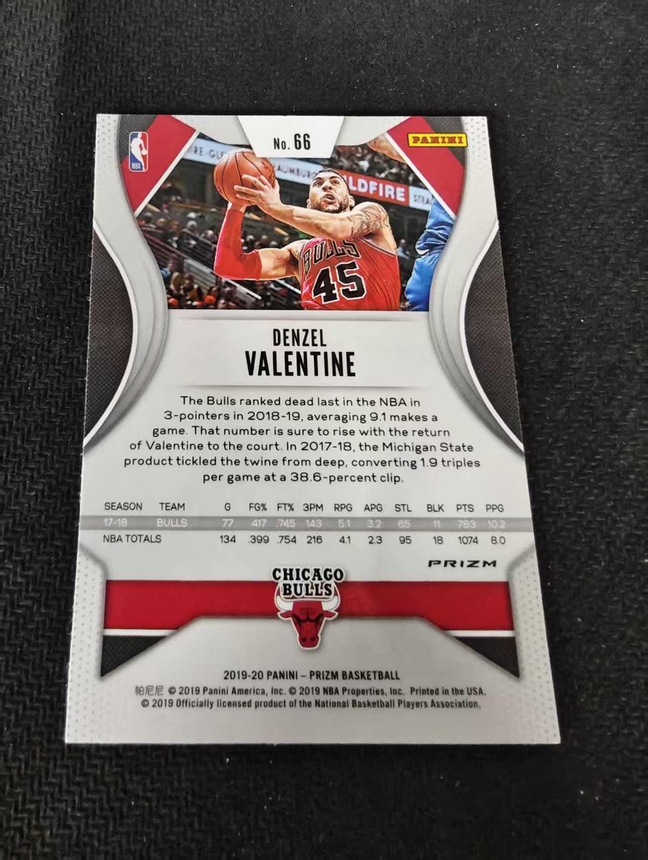 2019-20 Panini Prizm Denzel Valentine 公牛 丹泽尔 瓦伦丁 粉碎冰 PZ 划痕 边角瑕疵 #66