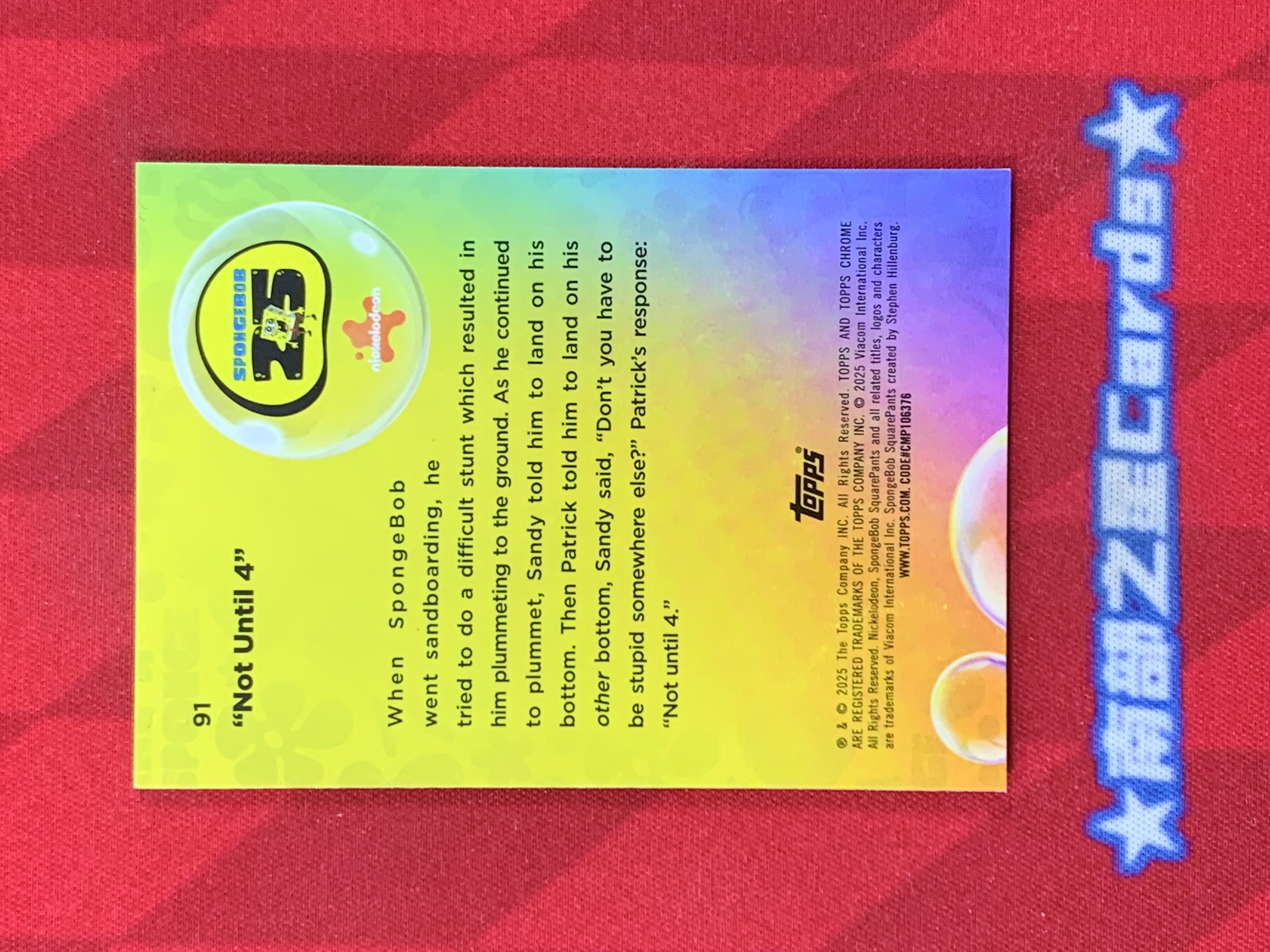 2025 Topps Chrome SpongeBob SquarePants 25th Sapphire 派大星 珊迪 Not Until 4 蓝碎冰折 收藏必备 凑套必备 海绵宝宝 25周年 蓝宝石【南部之星】大锤队长