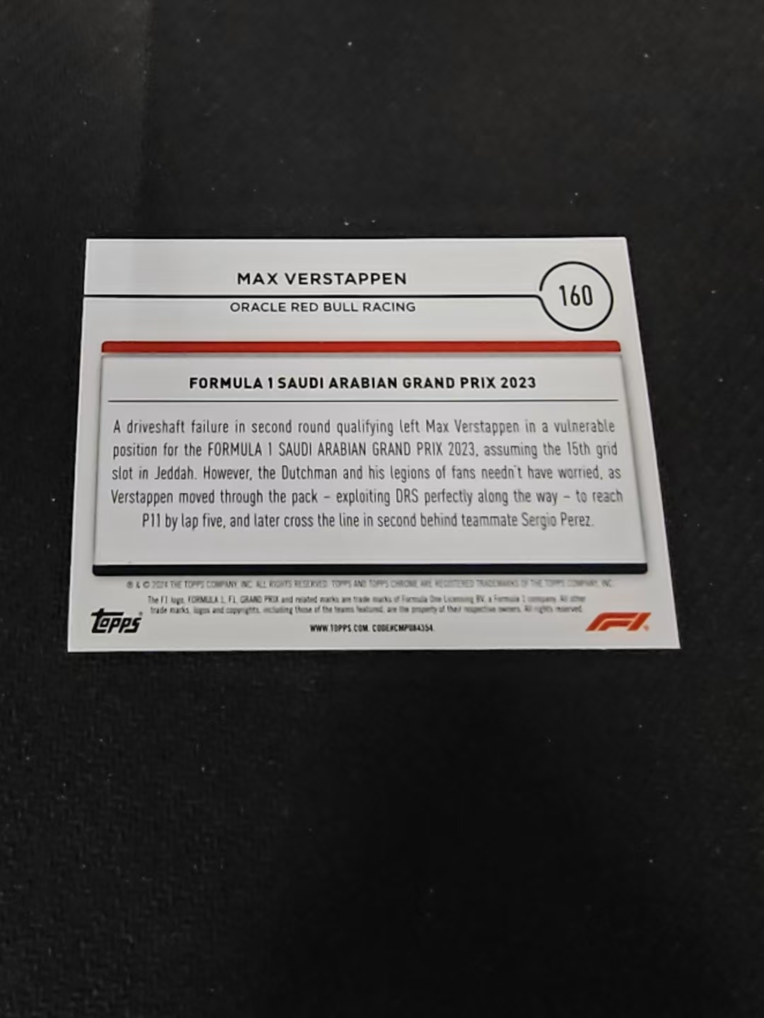 2024 Topps Chrome F1 Max Verstappen 维斯塔潘 红牛 划痕 边角瑕疵 #160