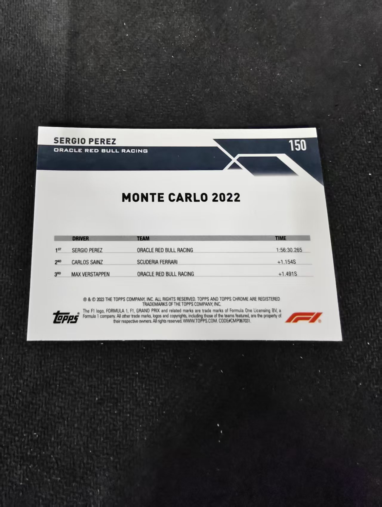 2023 Topps Chrome F1 Sergio Perez 塞尔吉奥 佩雷兹 佩雷斯 红牛 划痕 边角瑕疵 #150