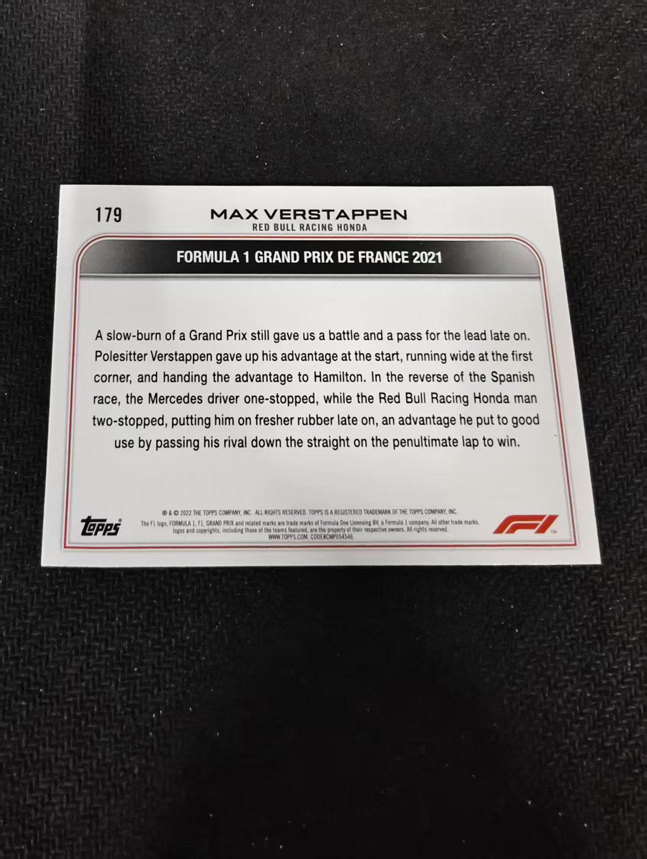 2022 Topps Chrome F1 Max Verstappen 维斯塔潘 红牛 划痕 边角瑕疵 @179