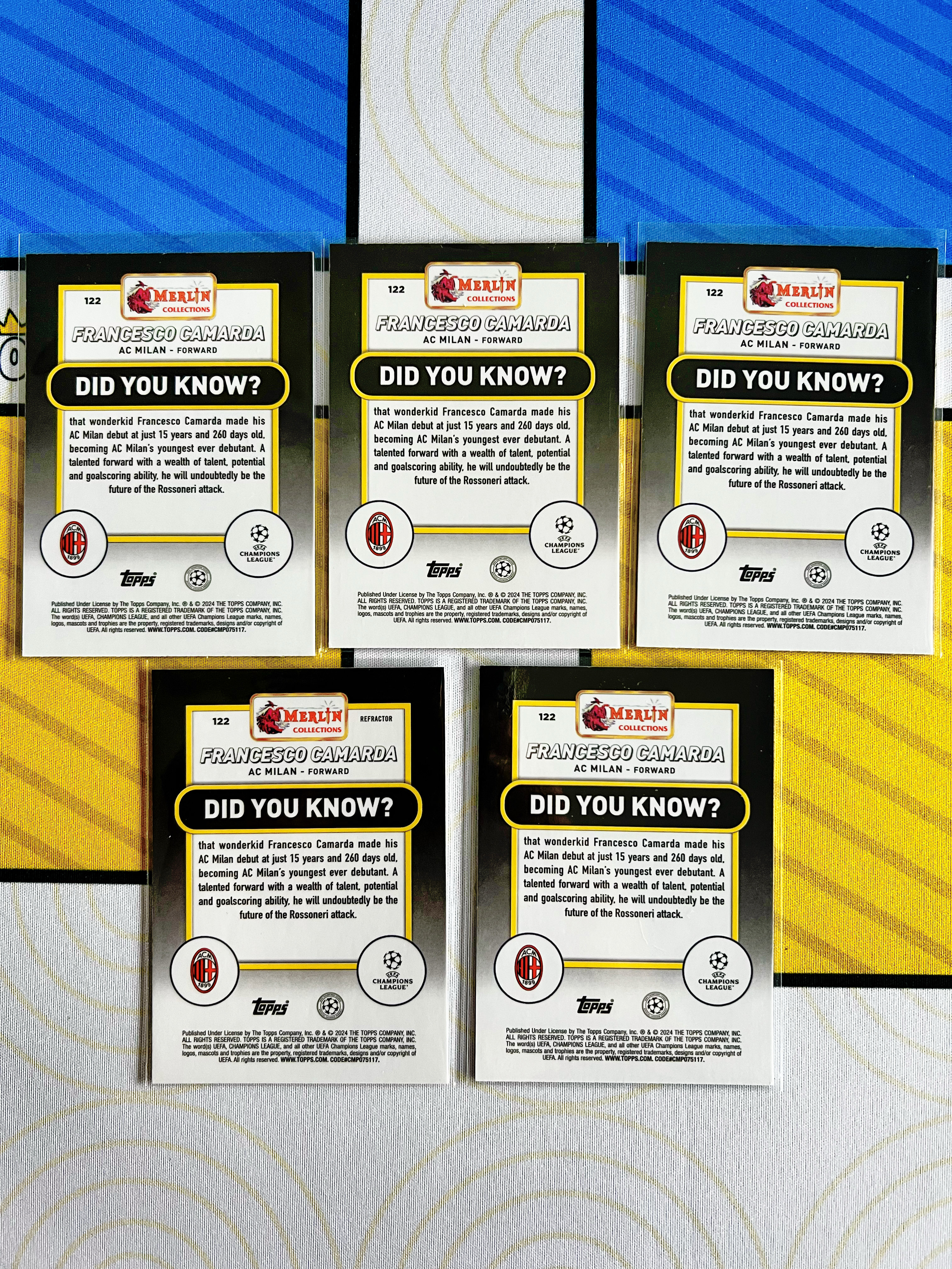 【顶尖卡社】2024 Topps Merlin Chrome Camarda 梅林 欧冠 AC米兰 卡马尔达 新秀RC 99/250/299/399编+银折 一图5张打包 lot不保卡品【码头】