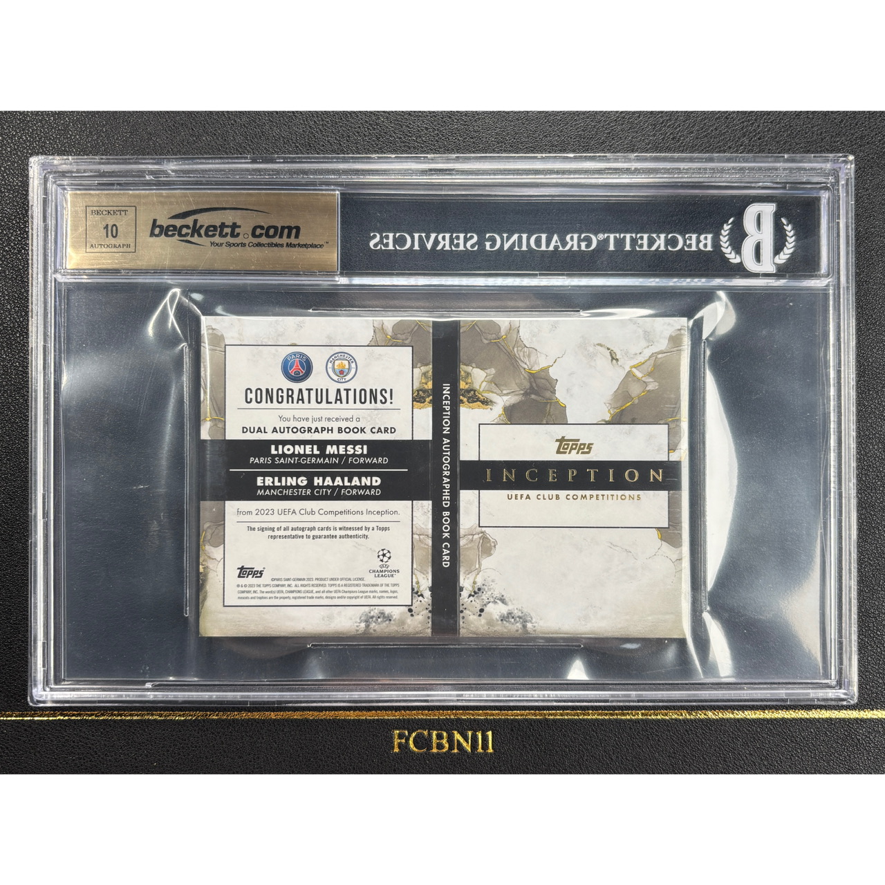 【FCB拍卖】2022-23 TOPPS INCEPTION MESSI HAALAND 梅西 哈兰德 1/1编 金折 一编 双签 签字 小书 GOLD BGS9.5金标 巴萨 巴黎 曼城 欧冠盗梦空间{DK038}FCBN11代理拍卖