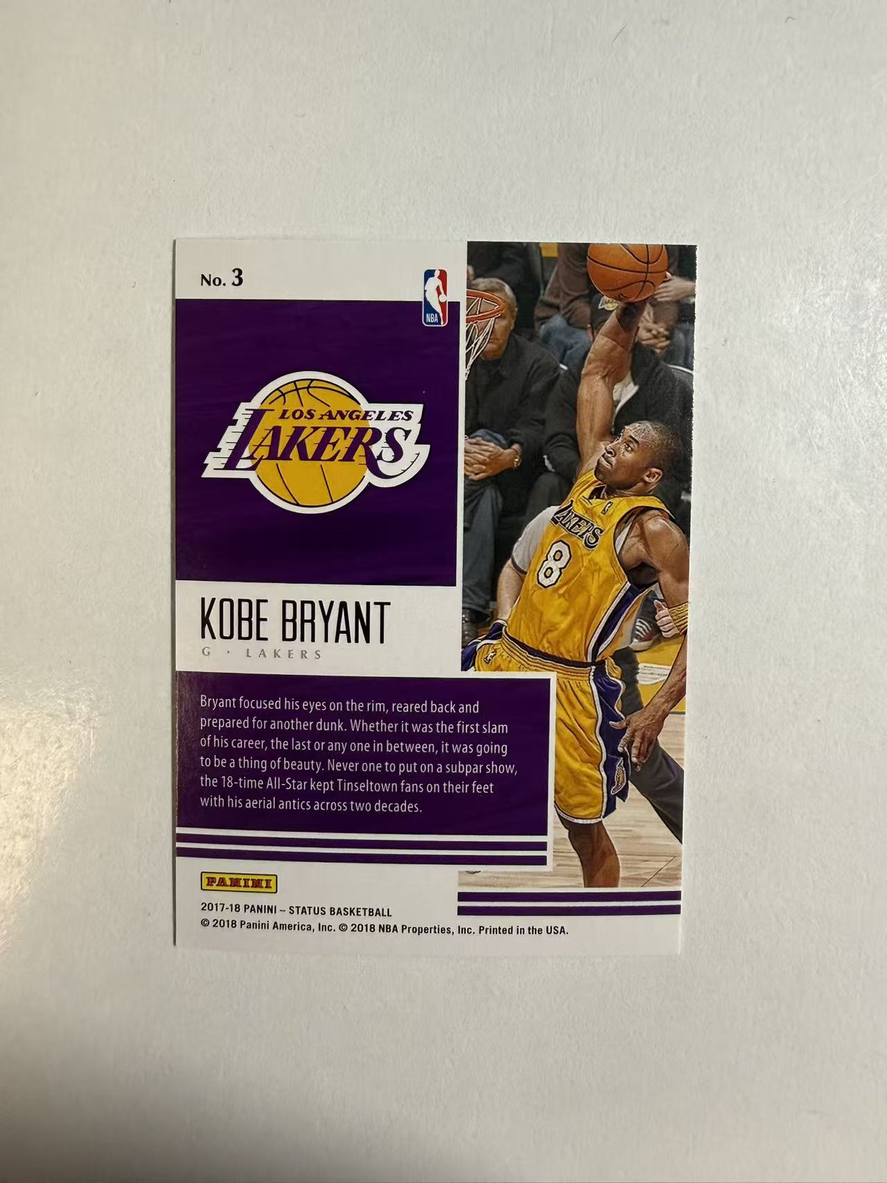 2017-18 Panini Status Kobe Bryant 湖人 科比 布莱恩特 小飞侠 黑曼巴 折射 卡品如图 不保卡品 介意勿拍