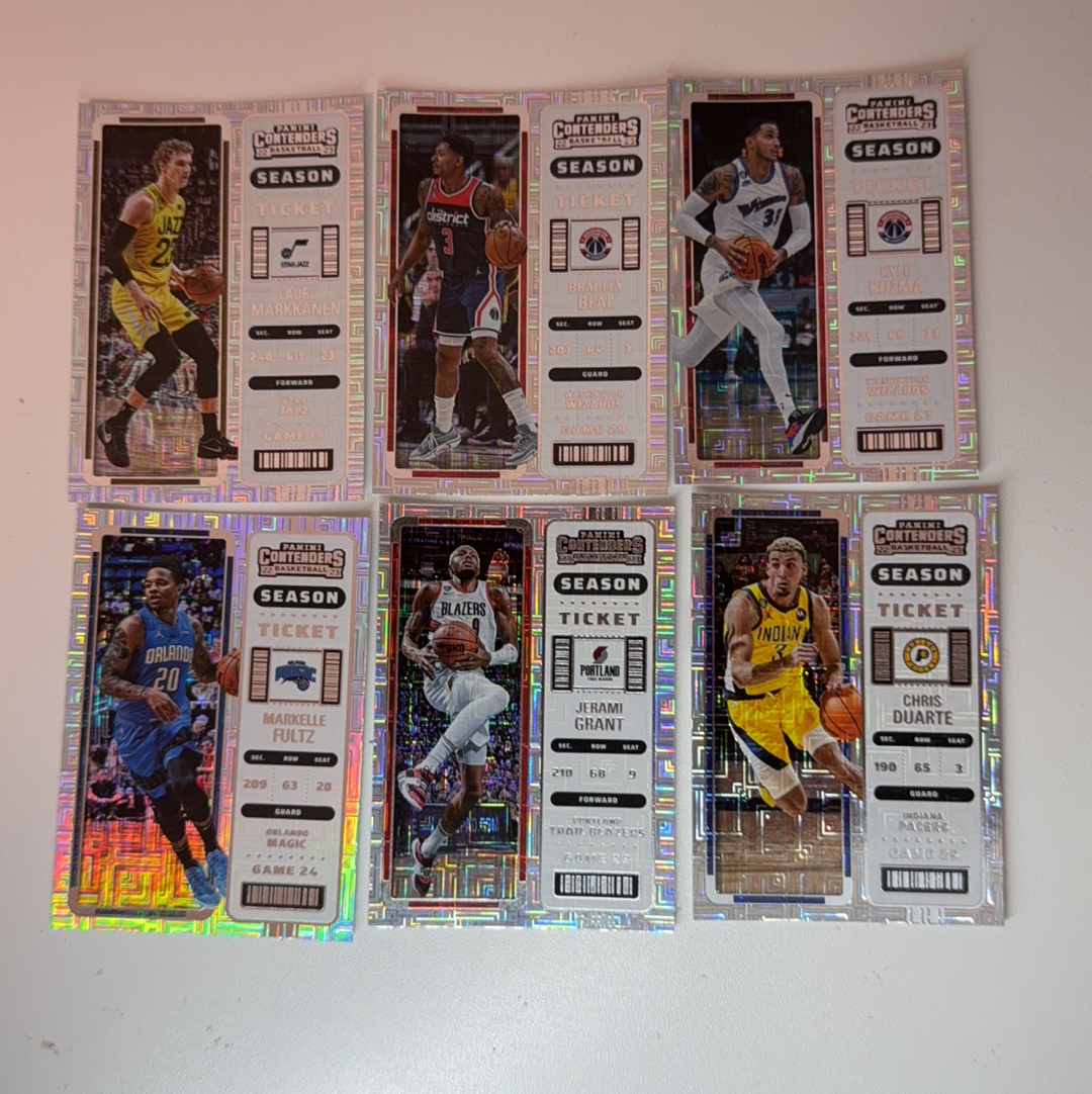 【免费代卖】6张打包 lot 球票 马尔卡宁 布拉德利比尔 库兹马 格兰特 等 迷宫折 折射 值得收藏!!