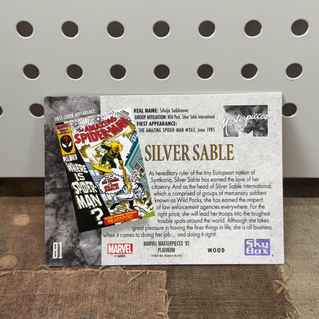 2024 SkyBox Marvel (MCU) 漫威 masterpieces 92 Platinum 92 白金 大比例木纹特卡 Wood 1:72 银貂 Silver Sable