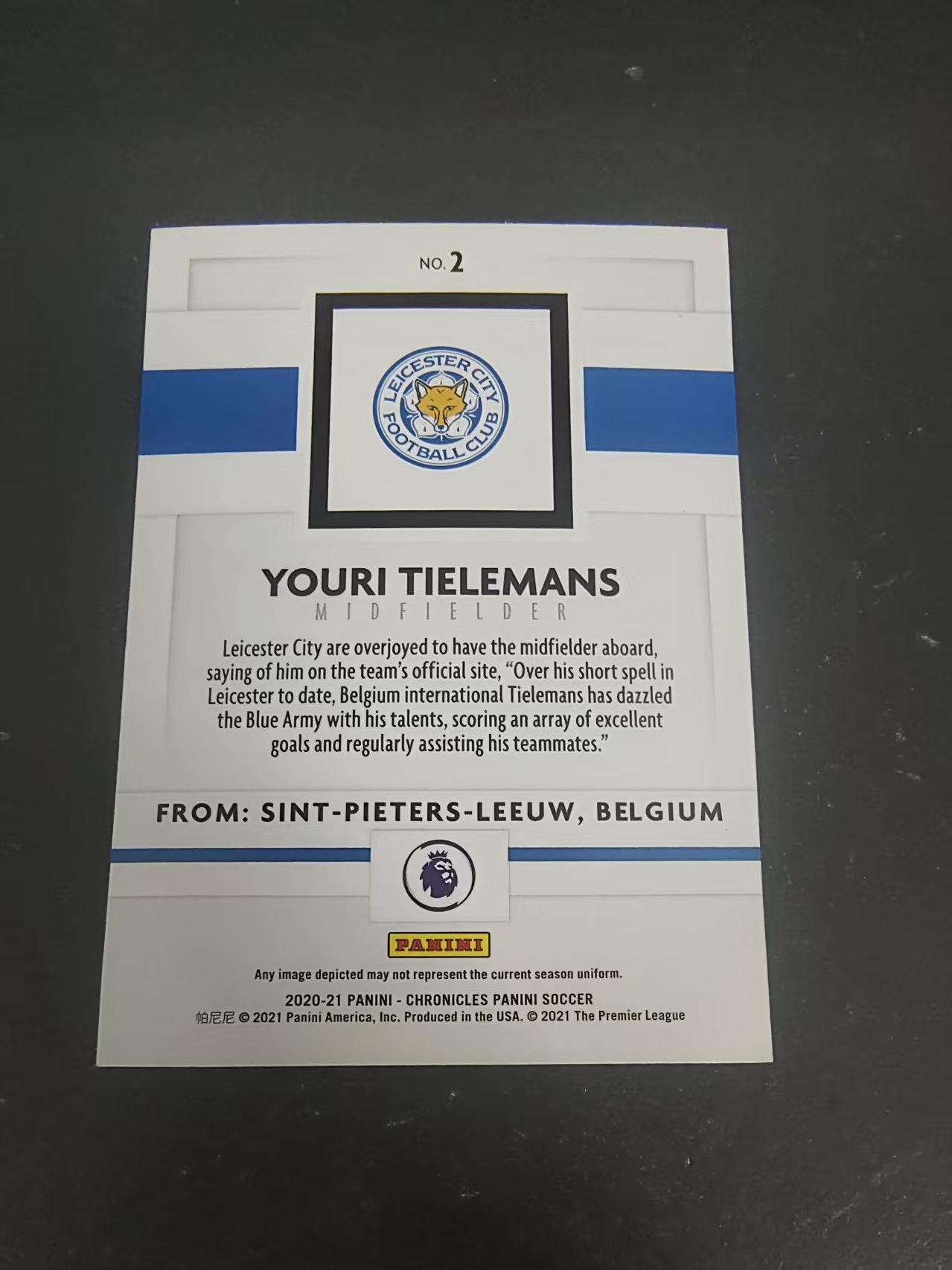 【可合并,不累计】2020-21 Panini Chronicles Youri Tielemans 编年史 莱斯特城 蒂勒曼斯 角瑕疵