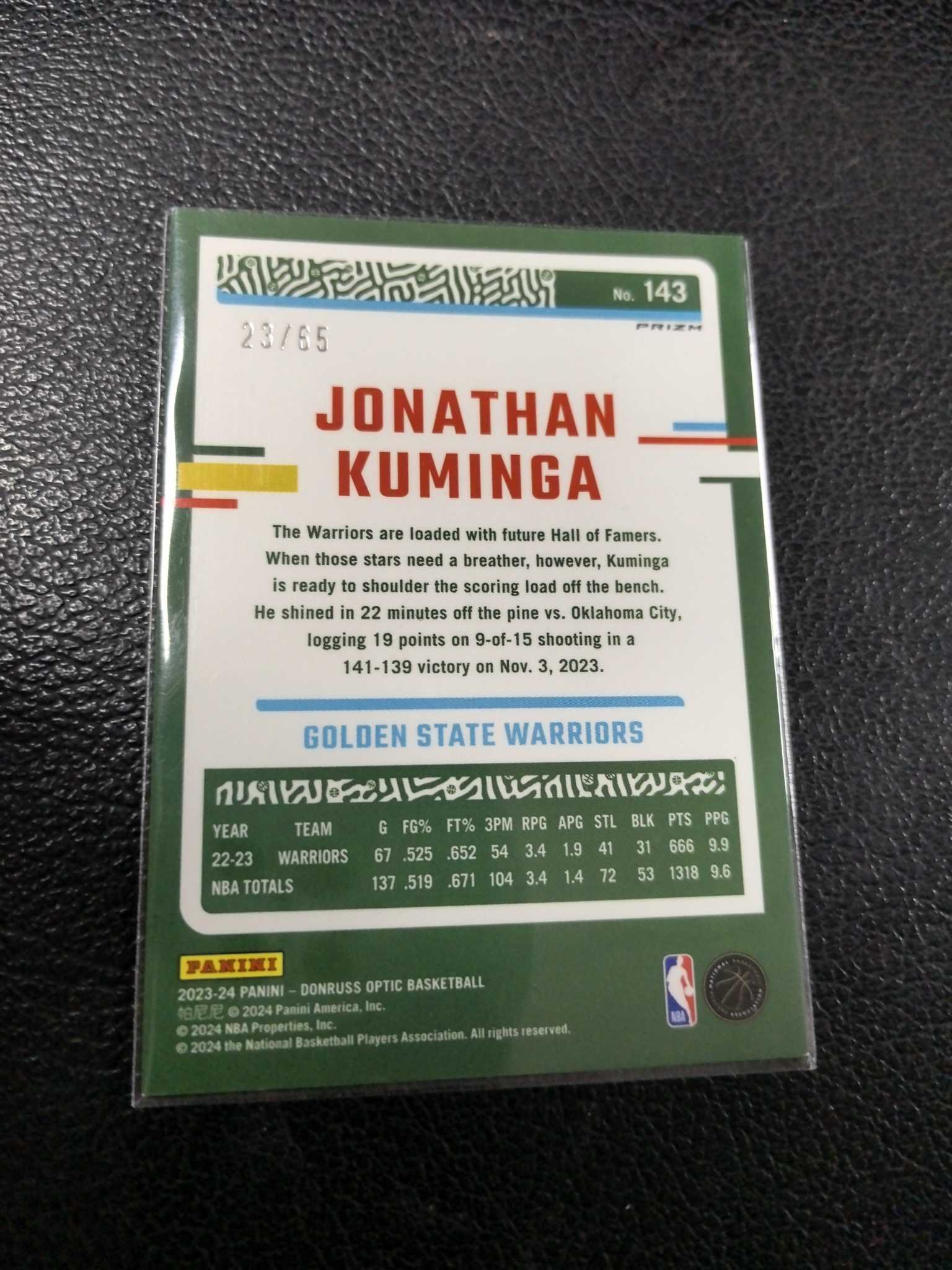 2023-24 库明加 勇士 65编 op 绿圈圈 折 折射 kuminga 12-6