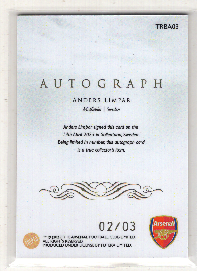 2025 Futera Futera Unique Anders Limpar 【来拆波卡】福特拉 阿森纳 安德斯 林帕 签字 卡签 3编 ad