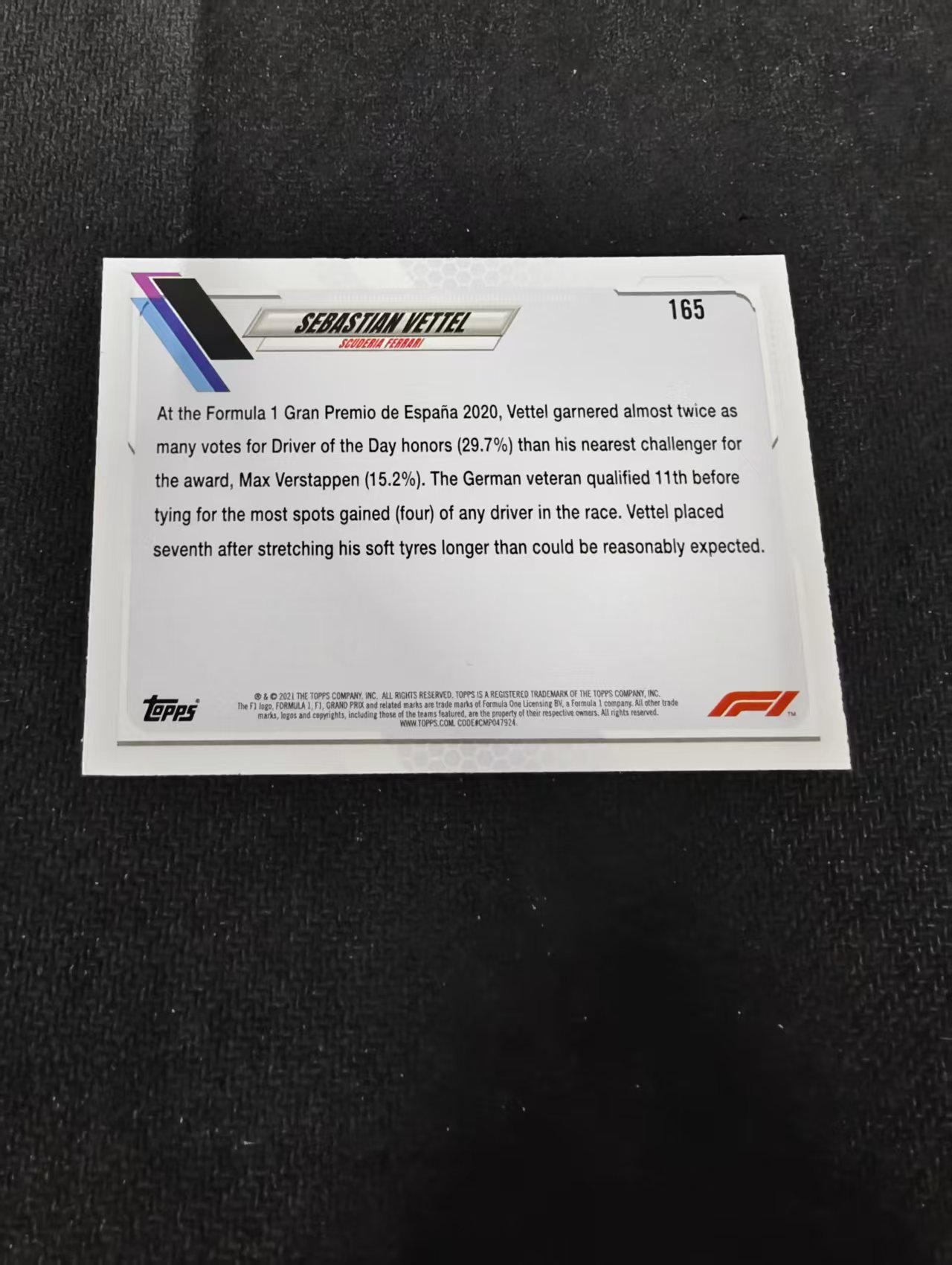 2021 Topps Chrome Sebastian Vettel F1 阿斯顿马丁 维特尔 划痕 边角瑕疵 @165