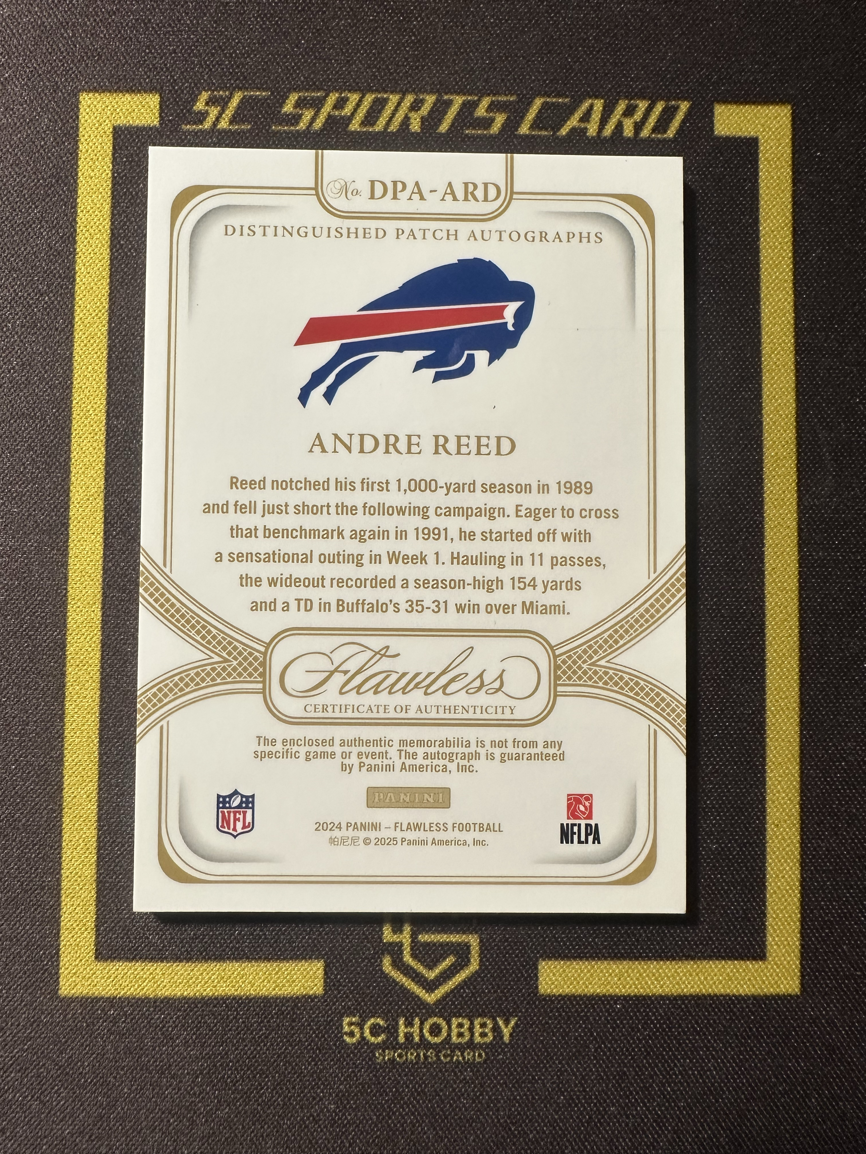 【主演出卡】 2024 panini 橄榄球 flawless 手提 比尔队 Andre Reed Patch auto 09/20 球衣签字 卡品如图 暴力切割