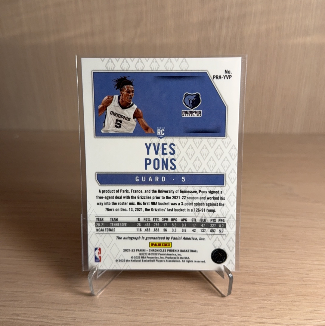 2021-22 Panini phoenix Yves Pons RC 灰熊 伊夫 庞斯 签字 贴签 特卡 折射 带编 凤凰 卡品如图 值得收藏!!【免费代卖】