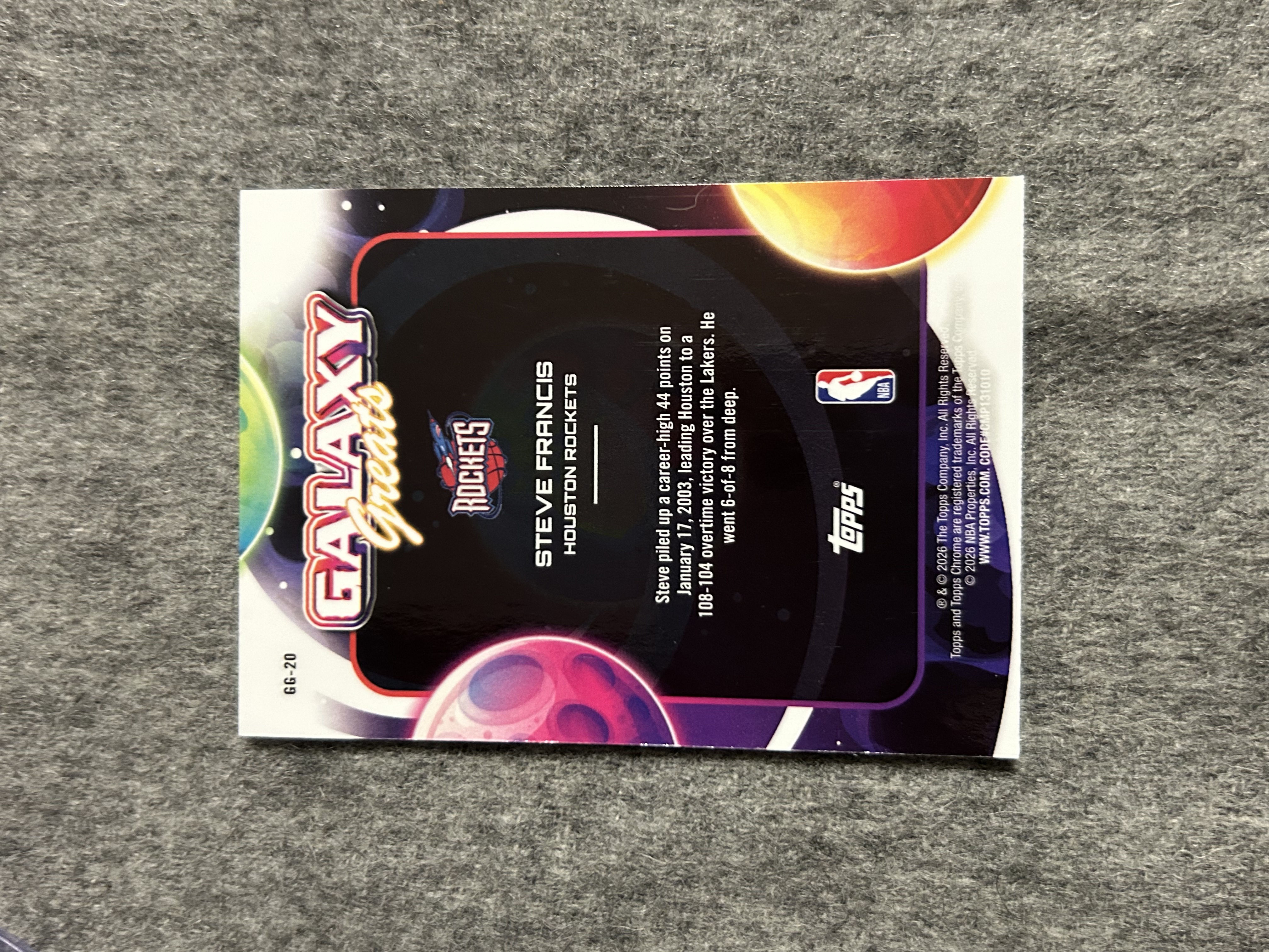 2025-26 Topps Cosmic Steve Francis 宇宙Chrome 史蒂夫弗朗西斯 199编 Galaxy 银河巨星特卡 ...