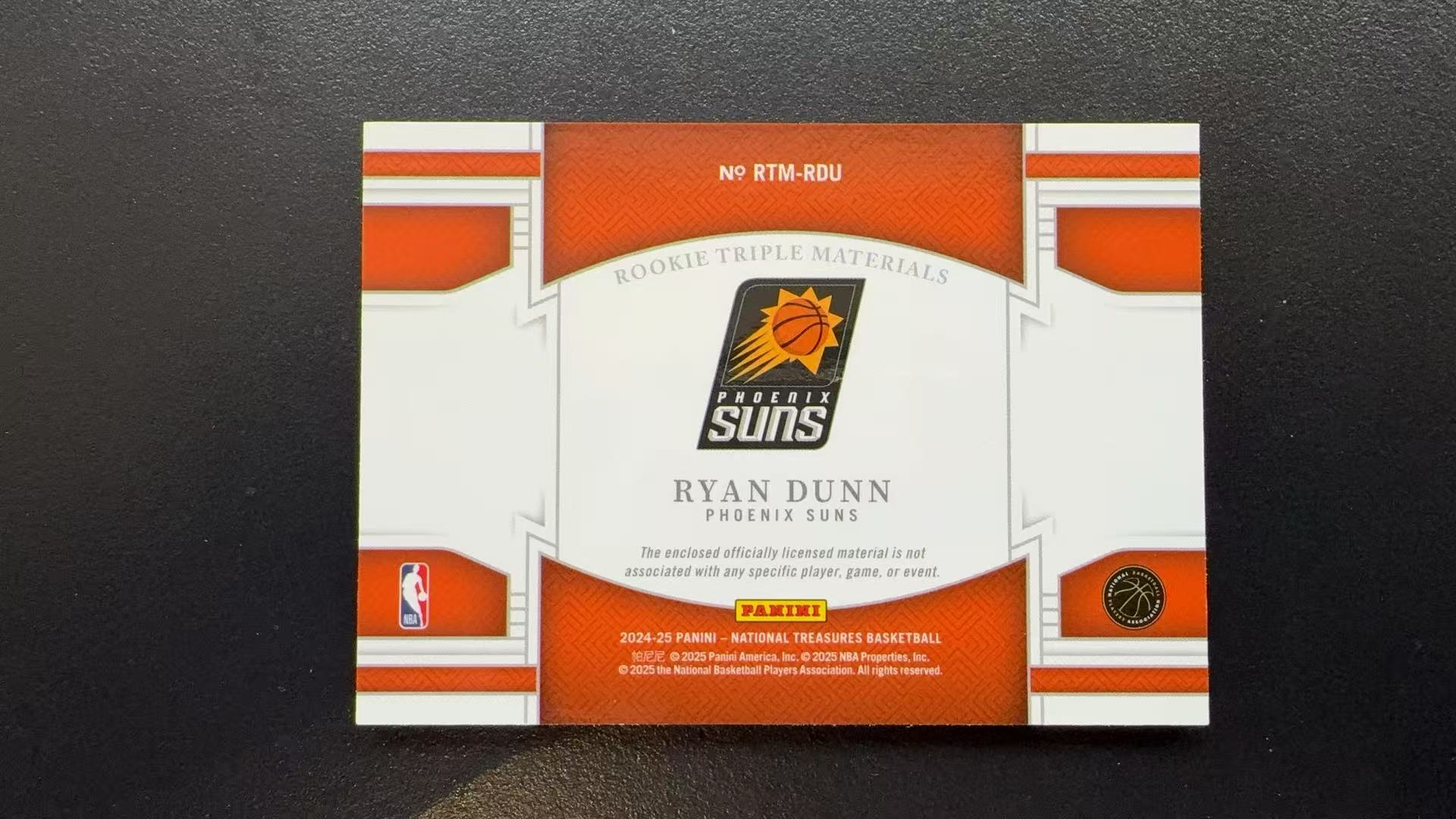 【Pw代卖】2024-25 Panini 国宝 Ryan Dunn 瑞安 邓恩 太阳 新秀 RC 三窗物料切割 横版 99编 专收必备 卡品如图 萝卜哥