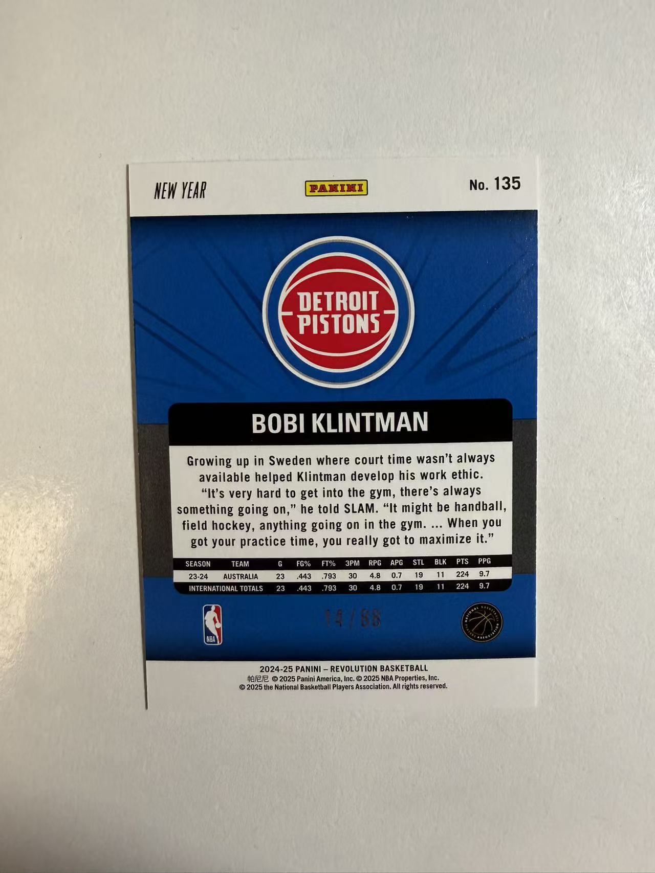 2024-25 Panini Revolution Bobi Klintman RC 革命 新秀年 活塞 博比 克林特曼 88编 卡品如图 不保卡品 介意勿拍